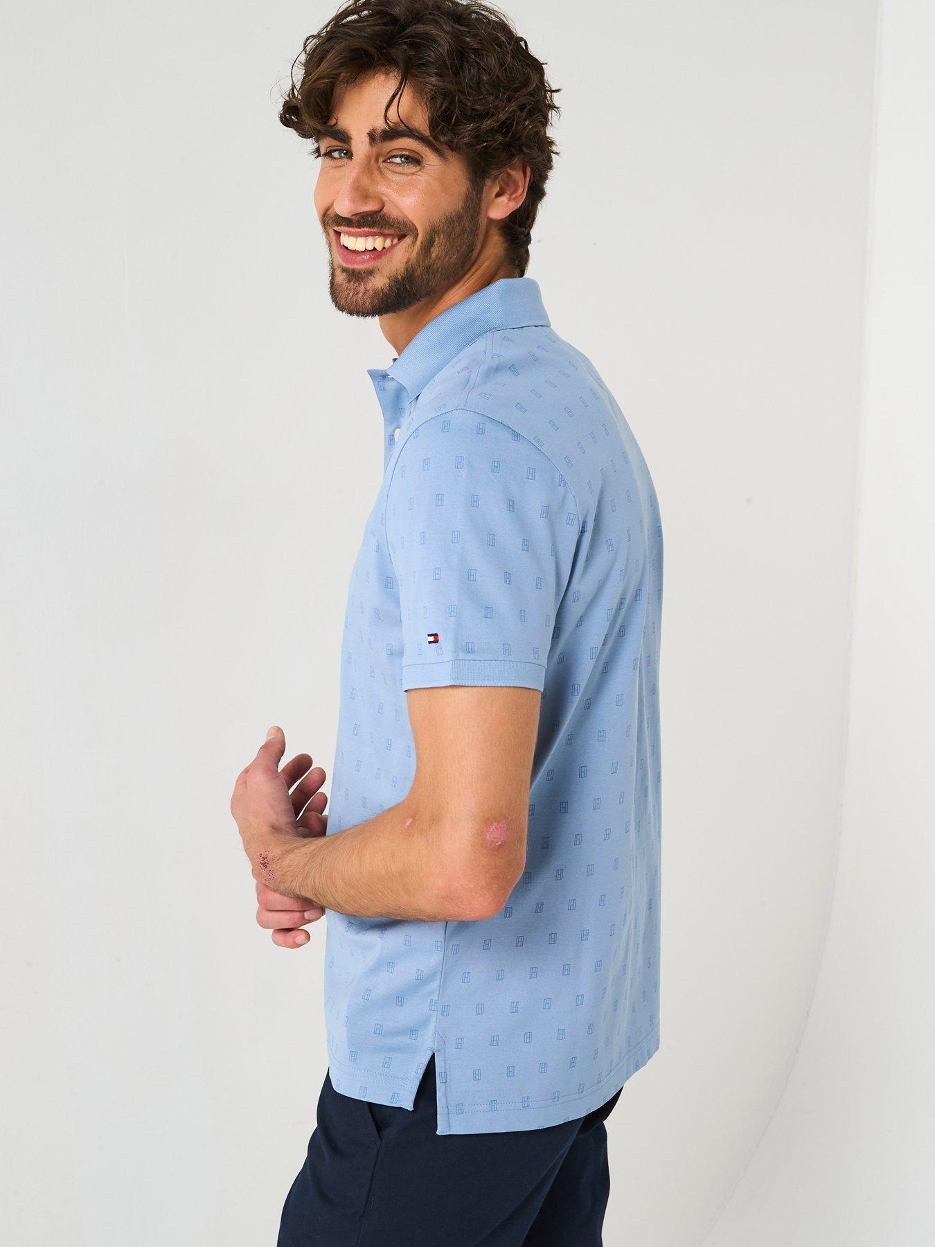 Image 6 of 6 of Tommy Hilfiger All Over Print Interlock Regular Fit Polo Shirt - Light Blue