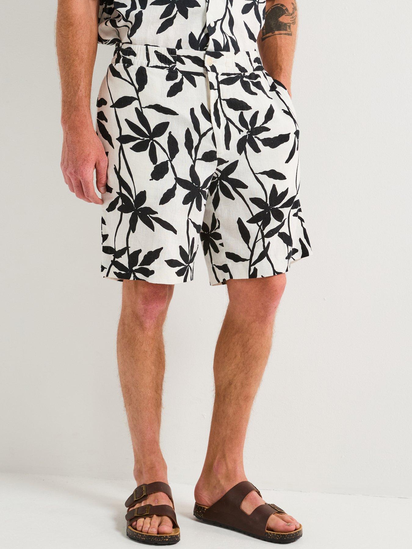 calvin-klein-calvin-klein-linen-printed-pull-on-shorts-white