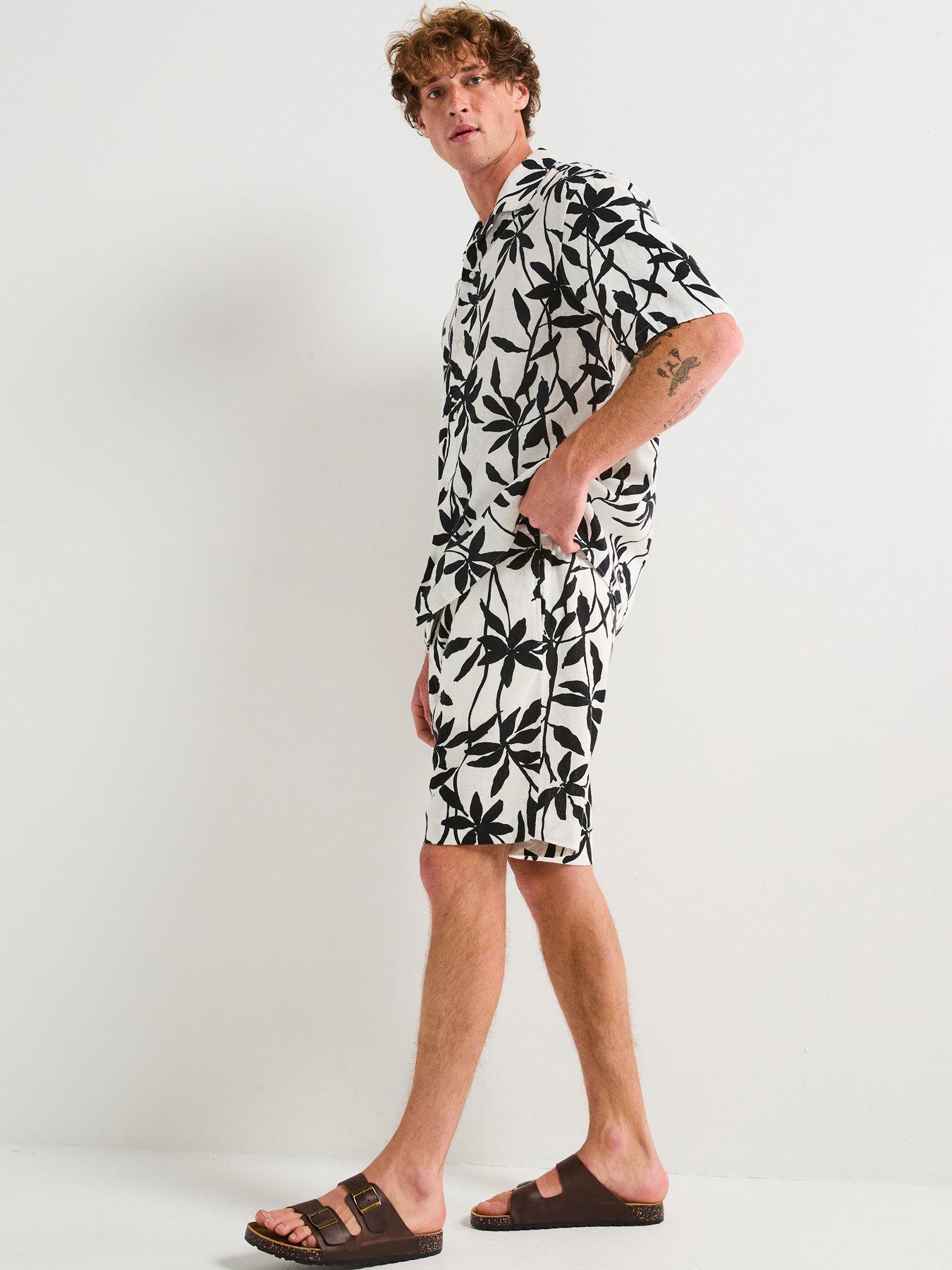 calvin-klein-calvin-klein-linen-printed-pull-on-shorts-whiteoutfit