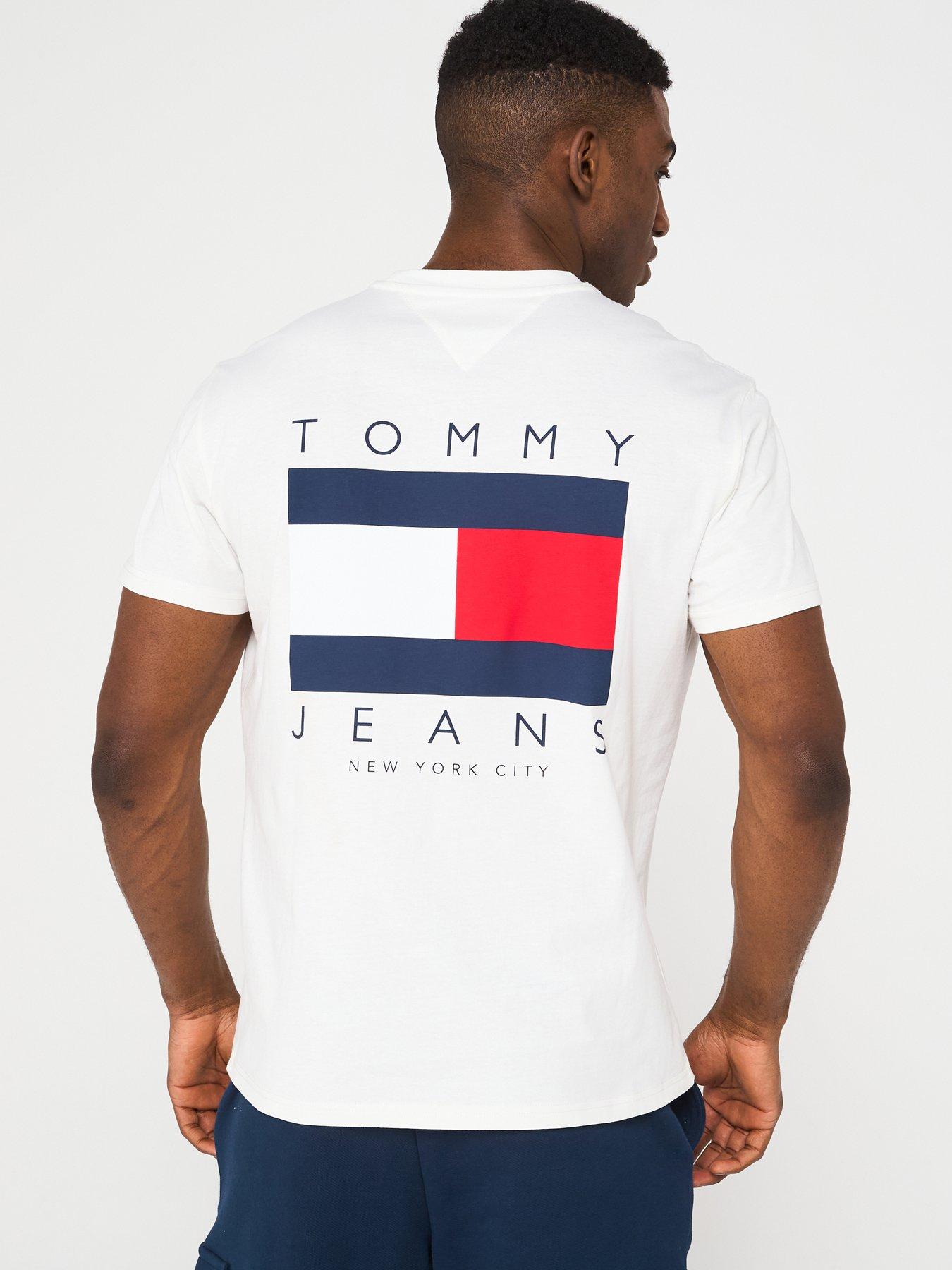 Image 1 of 5 of Tommy Jeans Regular Fit Flag Graphic Back Print T-Shirt - White