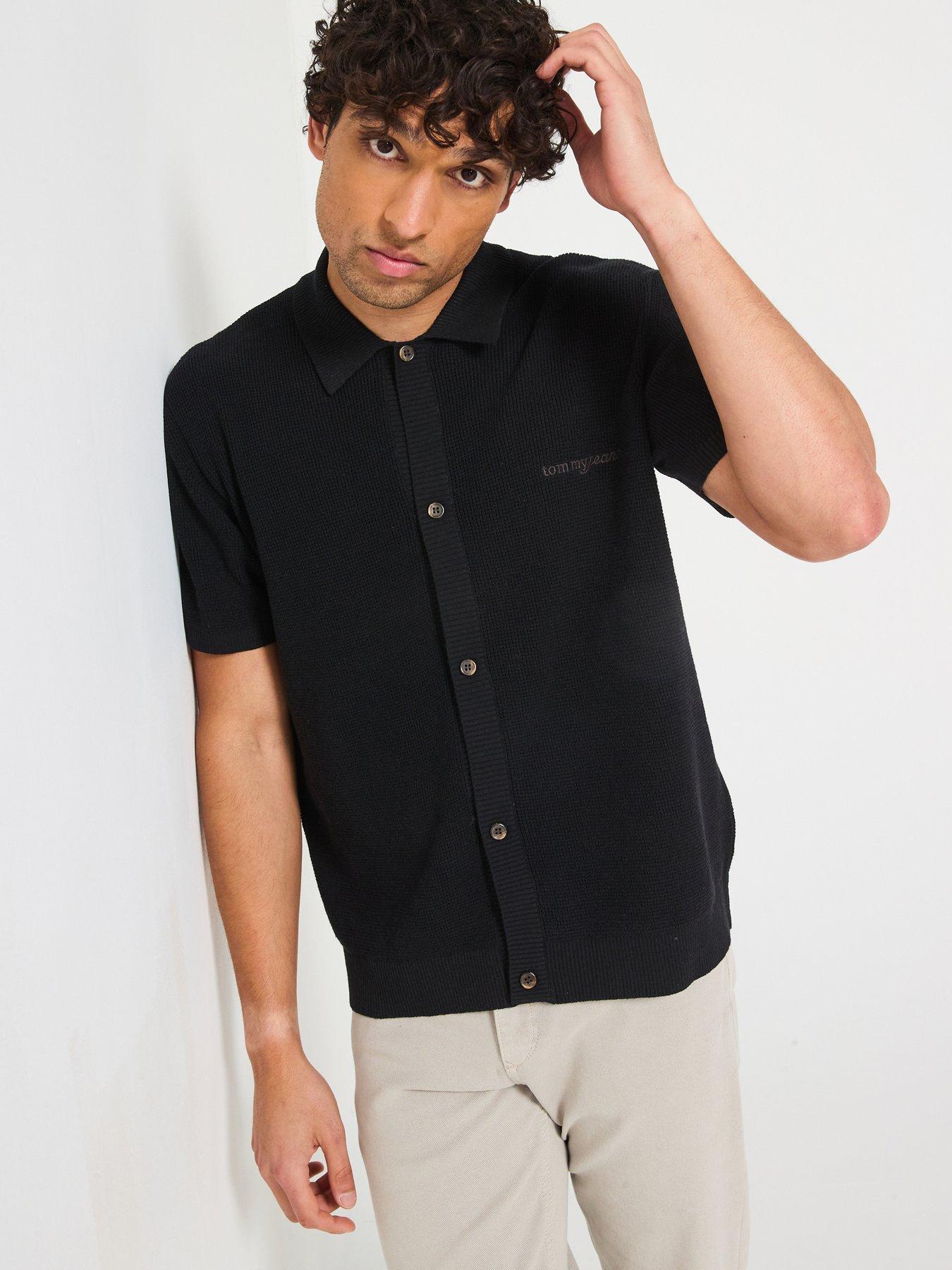 tommy-jeans-90s-script-button-thru-short-knitted-sleeve-polo-shirt-black