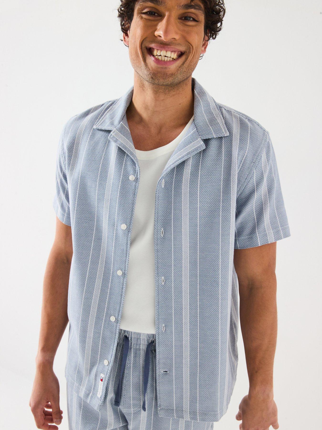 Tommy Jeans Textured Stripe Regular Fit Camp Short Sleeve Shirt - Blue