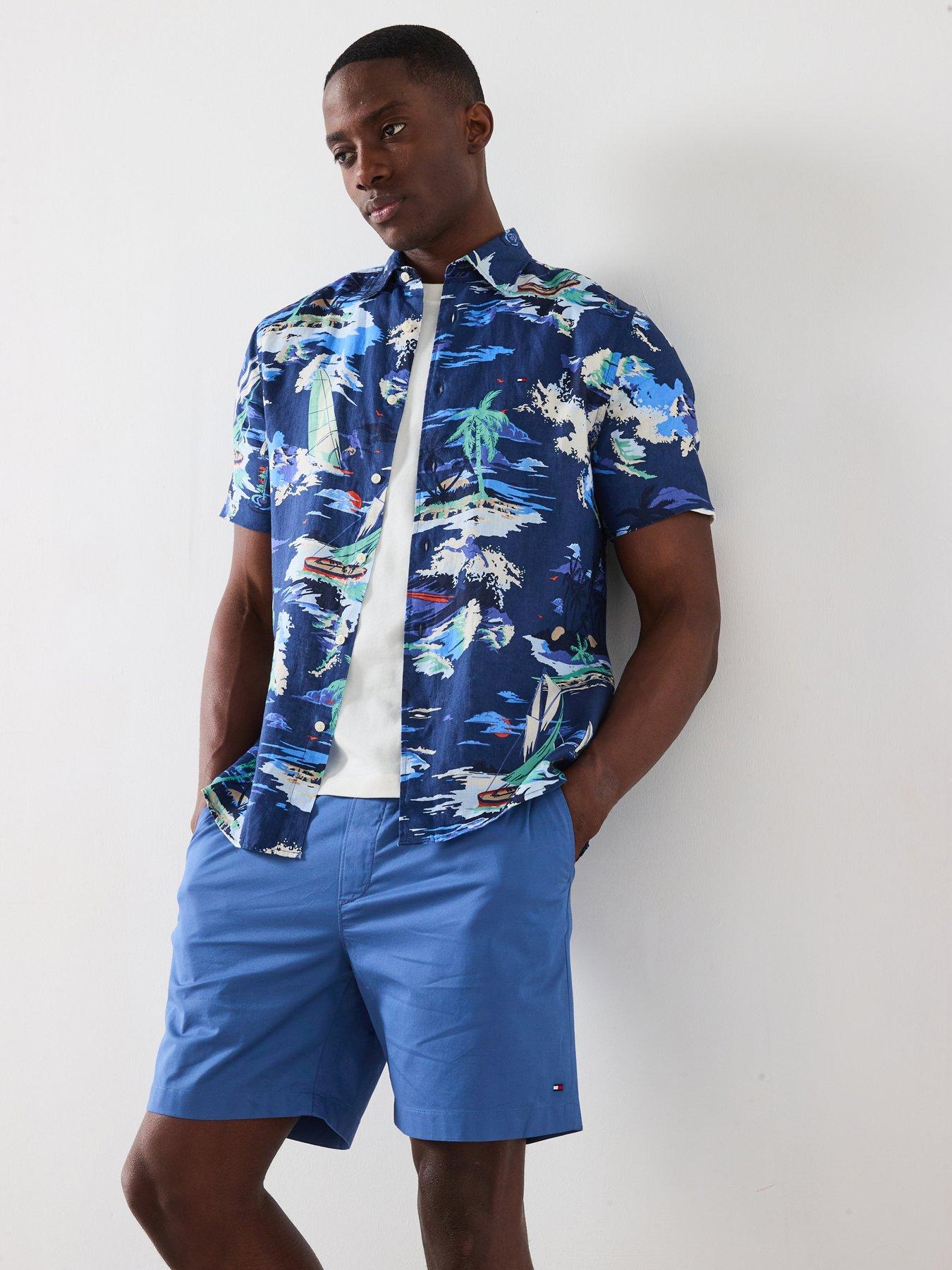Tommy Hilfiger Linen Vacation Print Short Sleeve Regular Fit Shirt - Navy