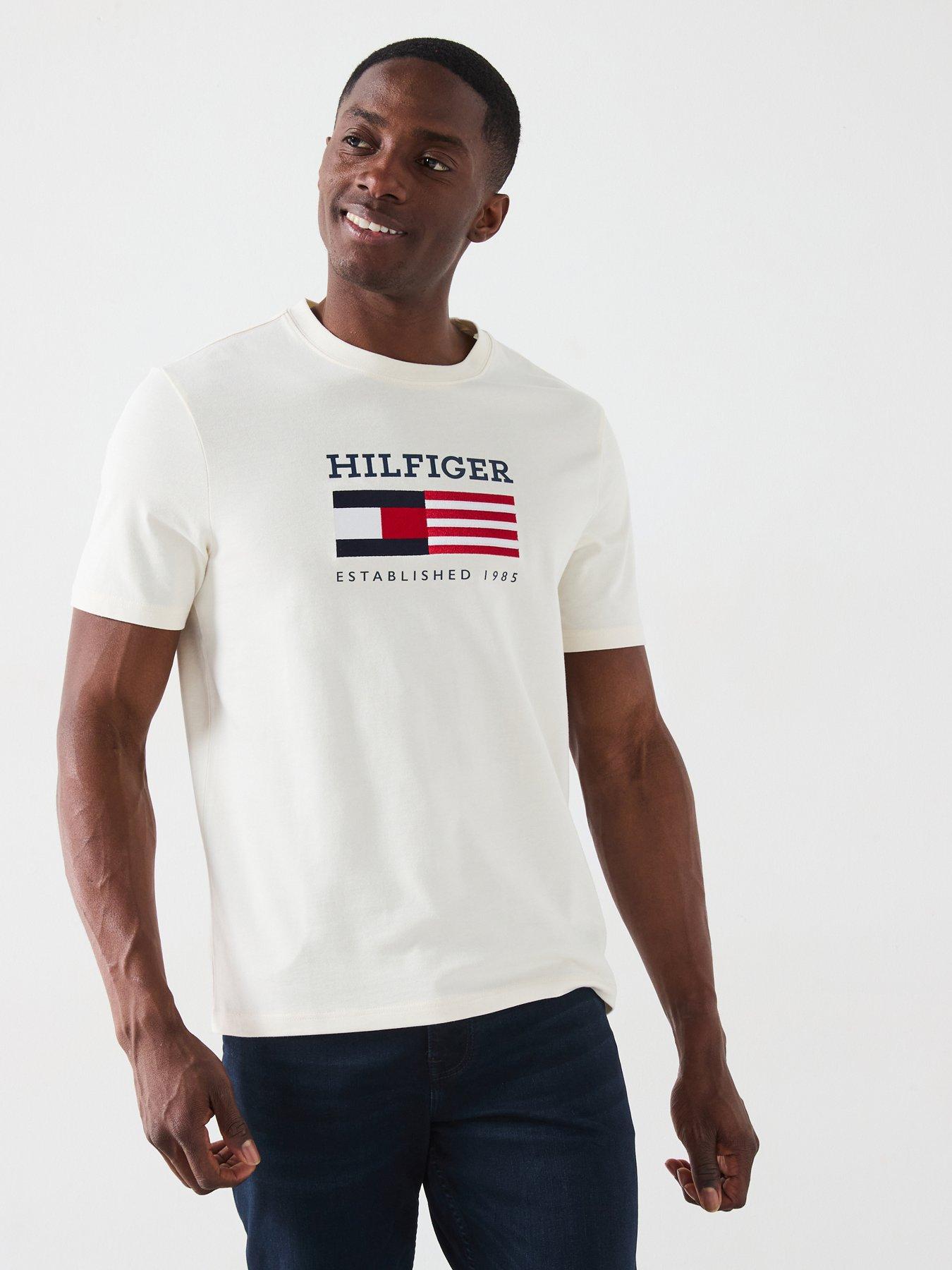 Image 1 of 6 of Tommy Hilfiger Americana Embroidered Flag T-Shirt - Off White