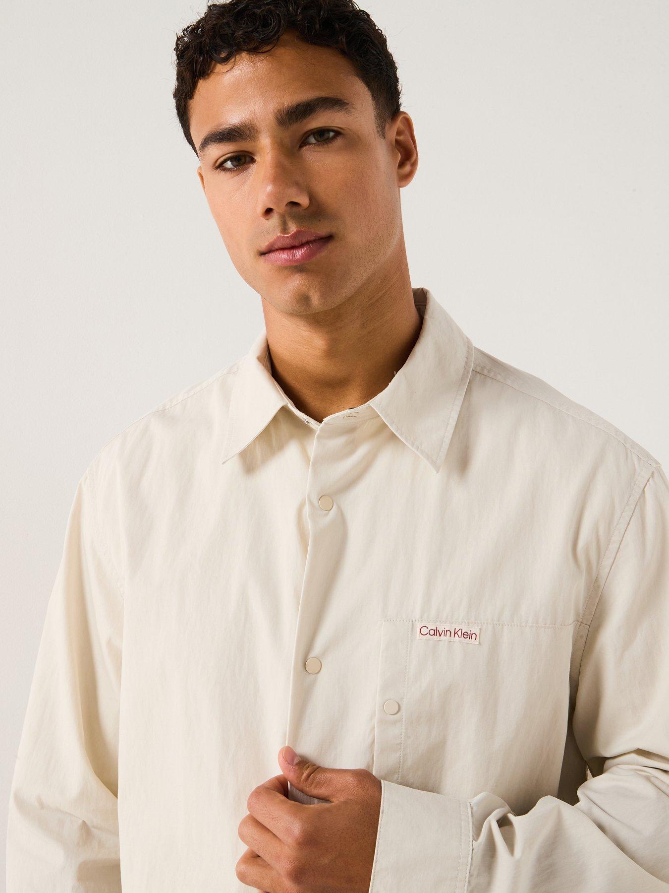 Image 4 of 6 of Calvin Klein Jeans Cotton Nylon Relaxed Fit Overshirt - Off White