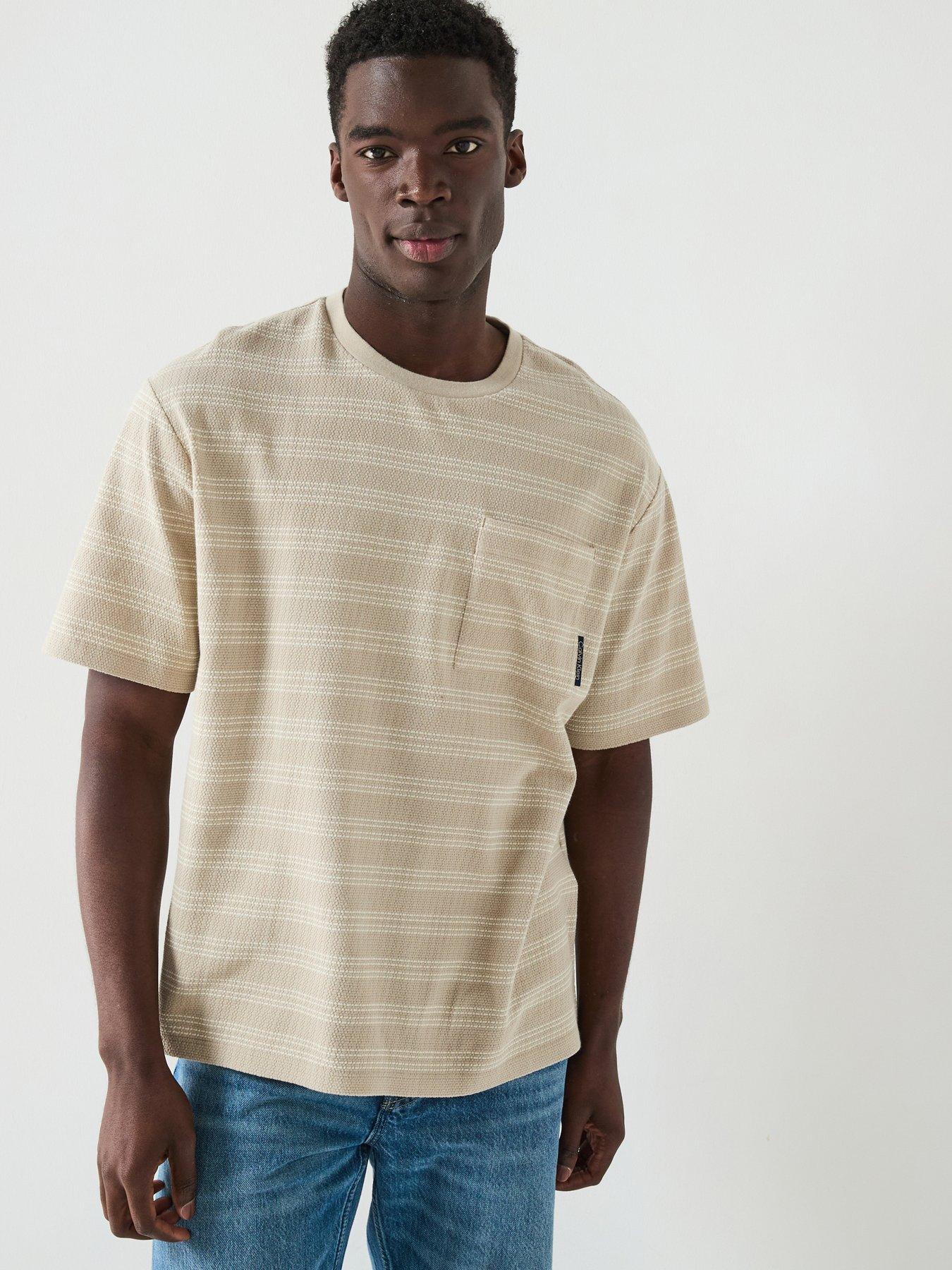 calvin-klein-jeans-short-sleeve-stripe-jacquard-relaxed-fit-pocket-t-shirt-beige