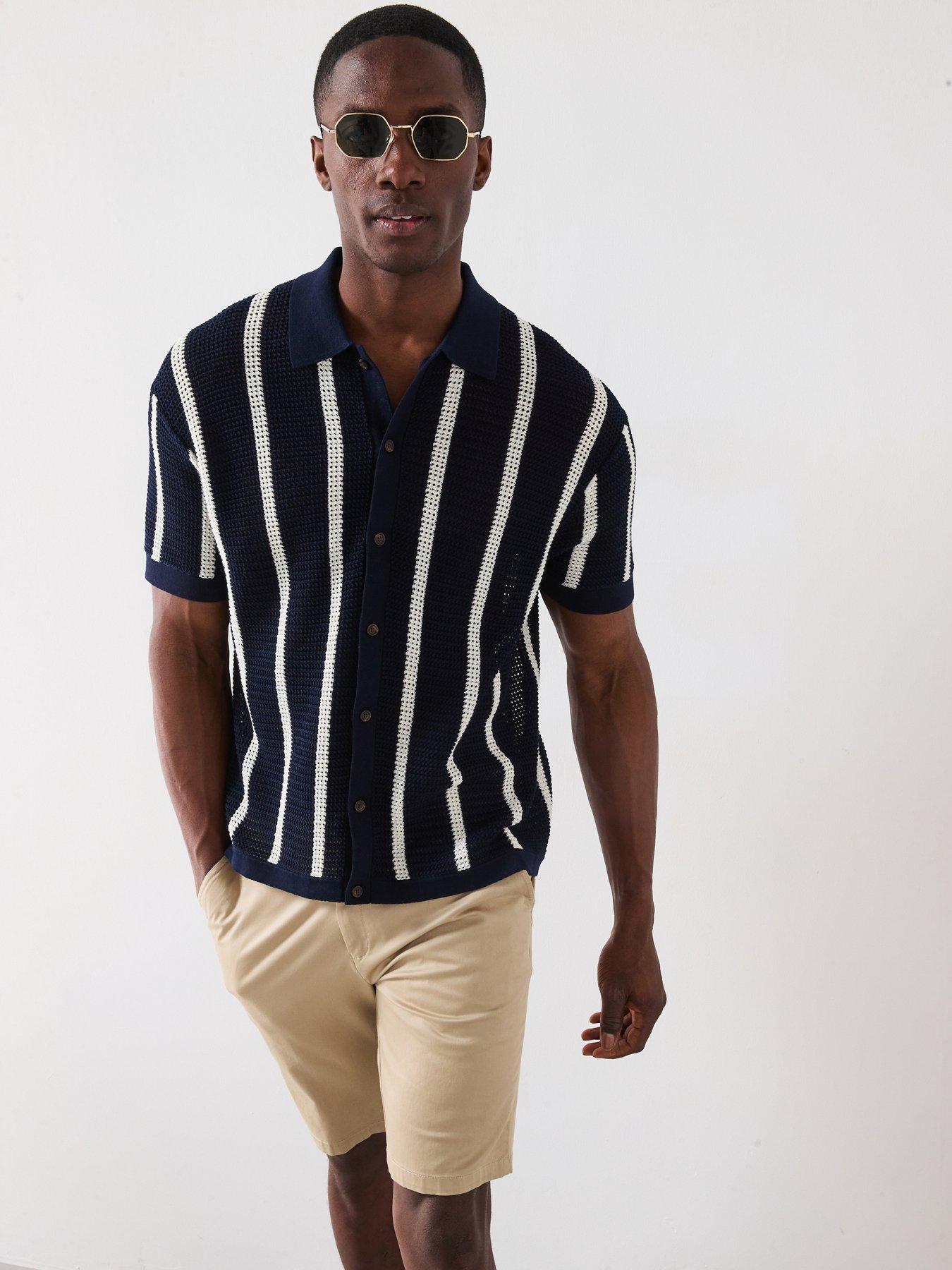 tommy-hilfiger-vertical-stripe-knitted-short-sleeve-shirt-navy