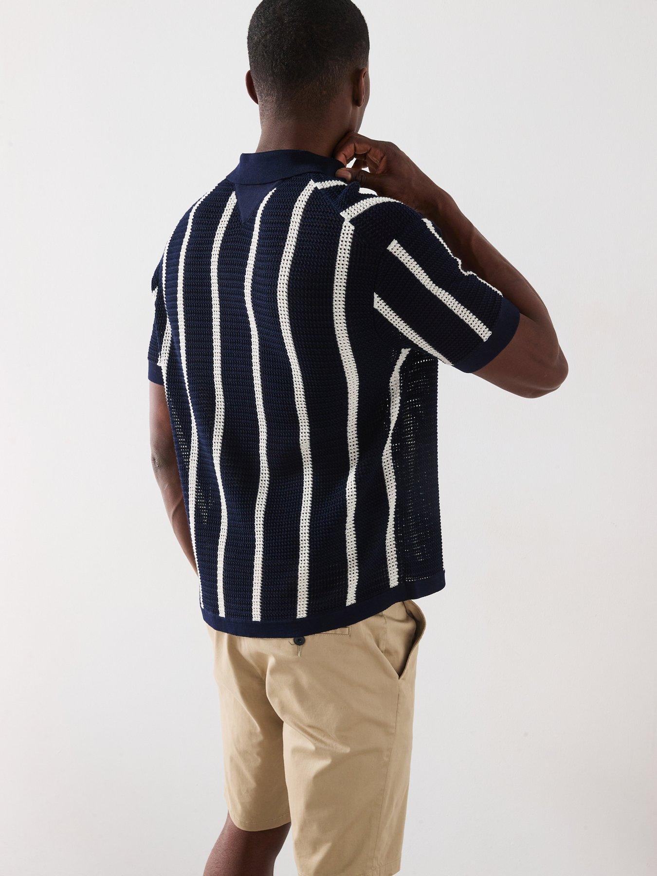 tommy-hilfiger-vertical-stripe-knitted-short-sleeve-shirt-navystillFront