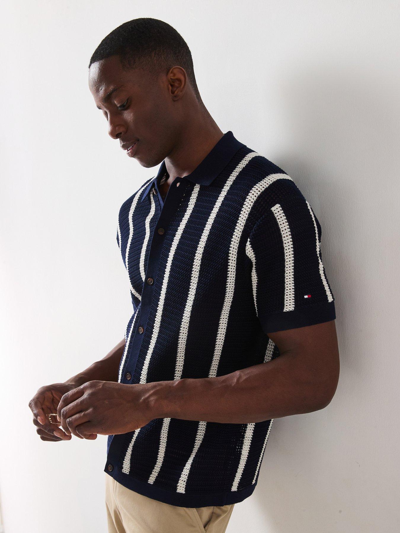 tommy-hilfiger-vertical-stripe-knitted-short-sleeve-shirt-navyoutfit