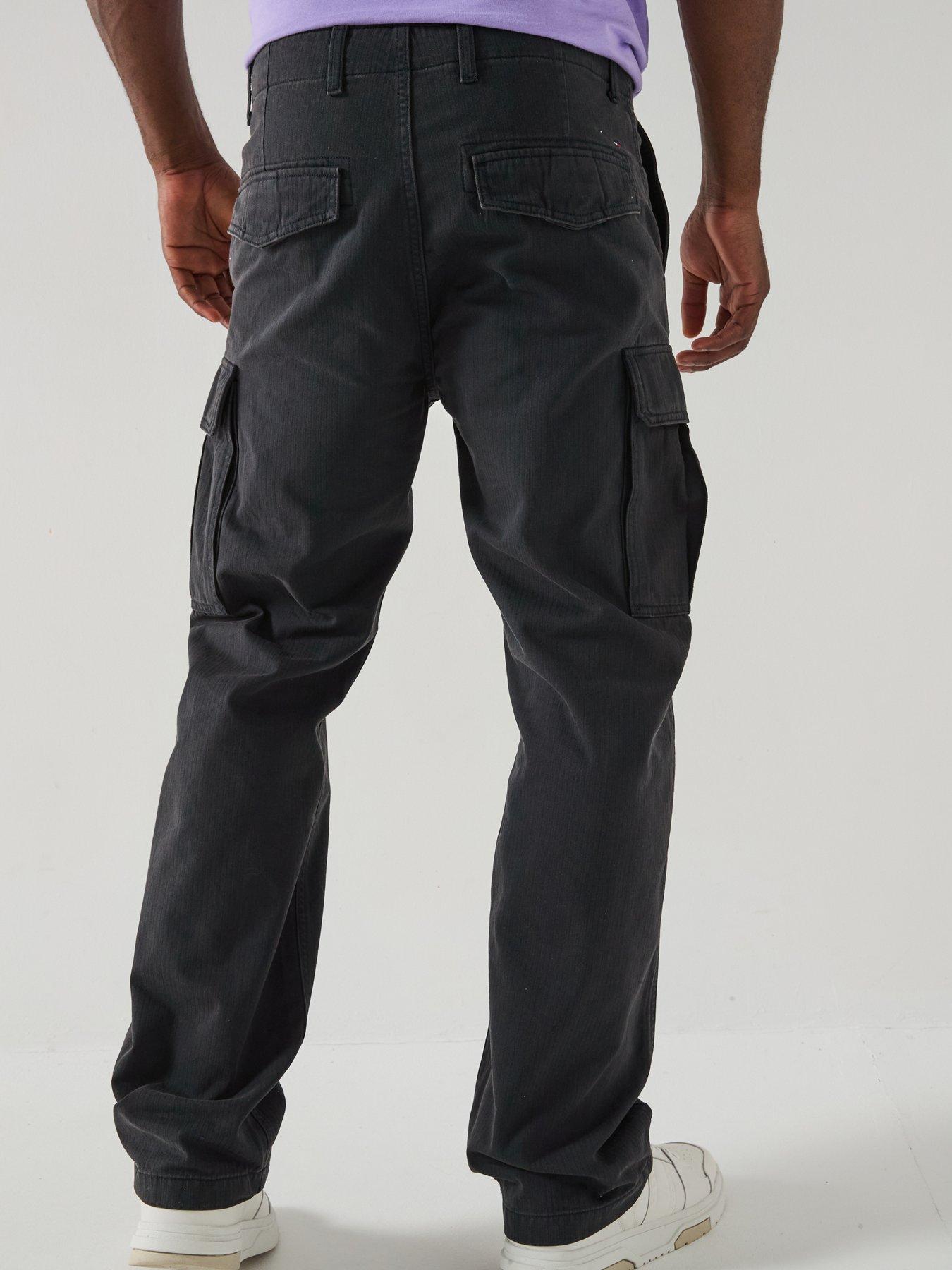 tommy-jeans-otis-herringbone-cargo-casual-trousers-blackstillFront