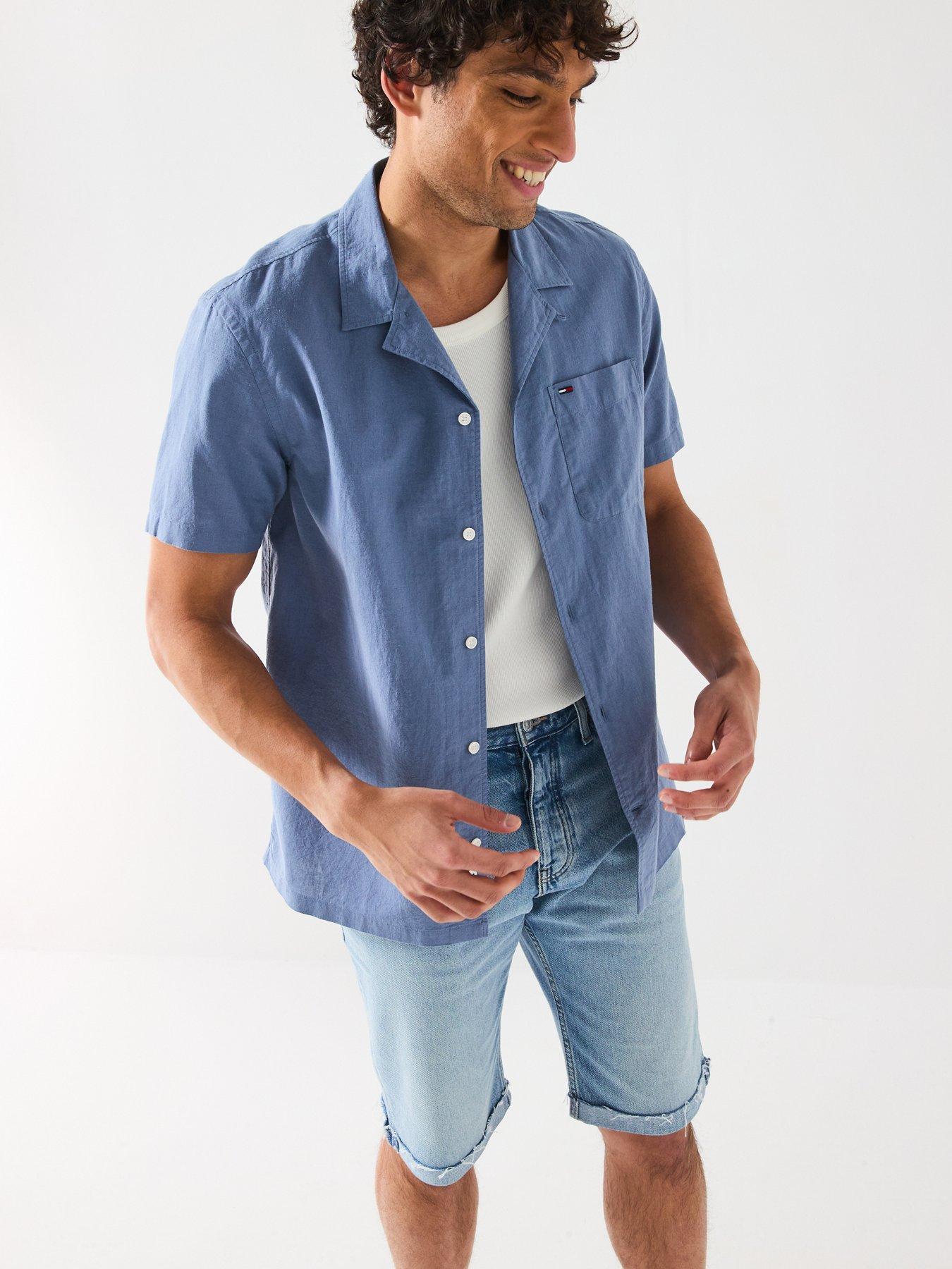 Tommy Jeans Linen Blend Camp Short Sleeve Shirt - Navy
