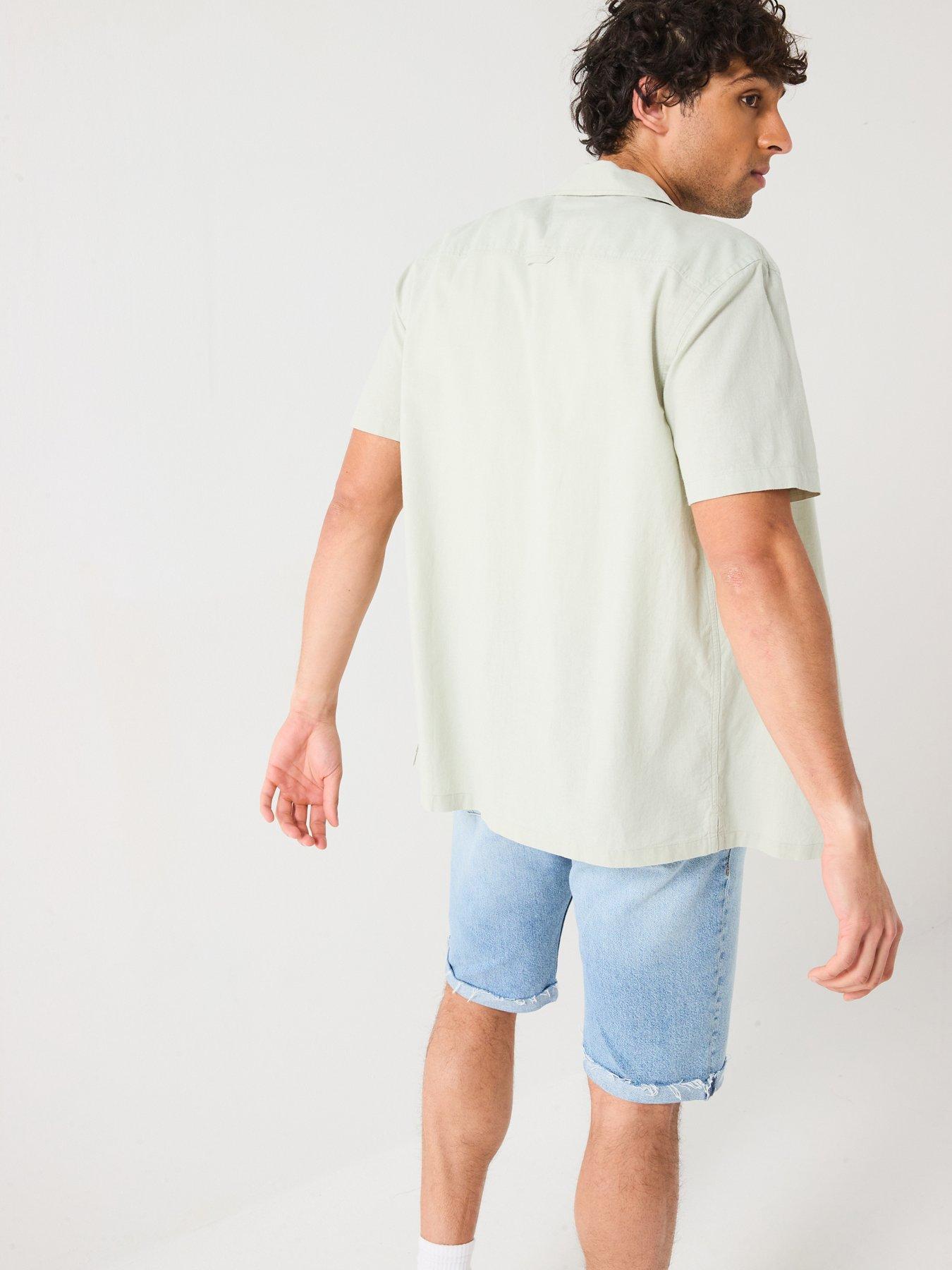 Image 2 of 6 of Tommy Jeans Linen Blend Camp Short Sleeve Shirt - Light Green