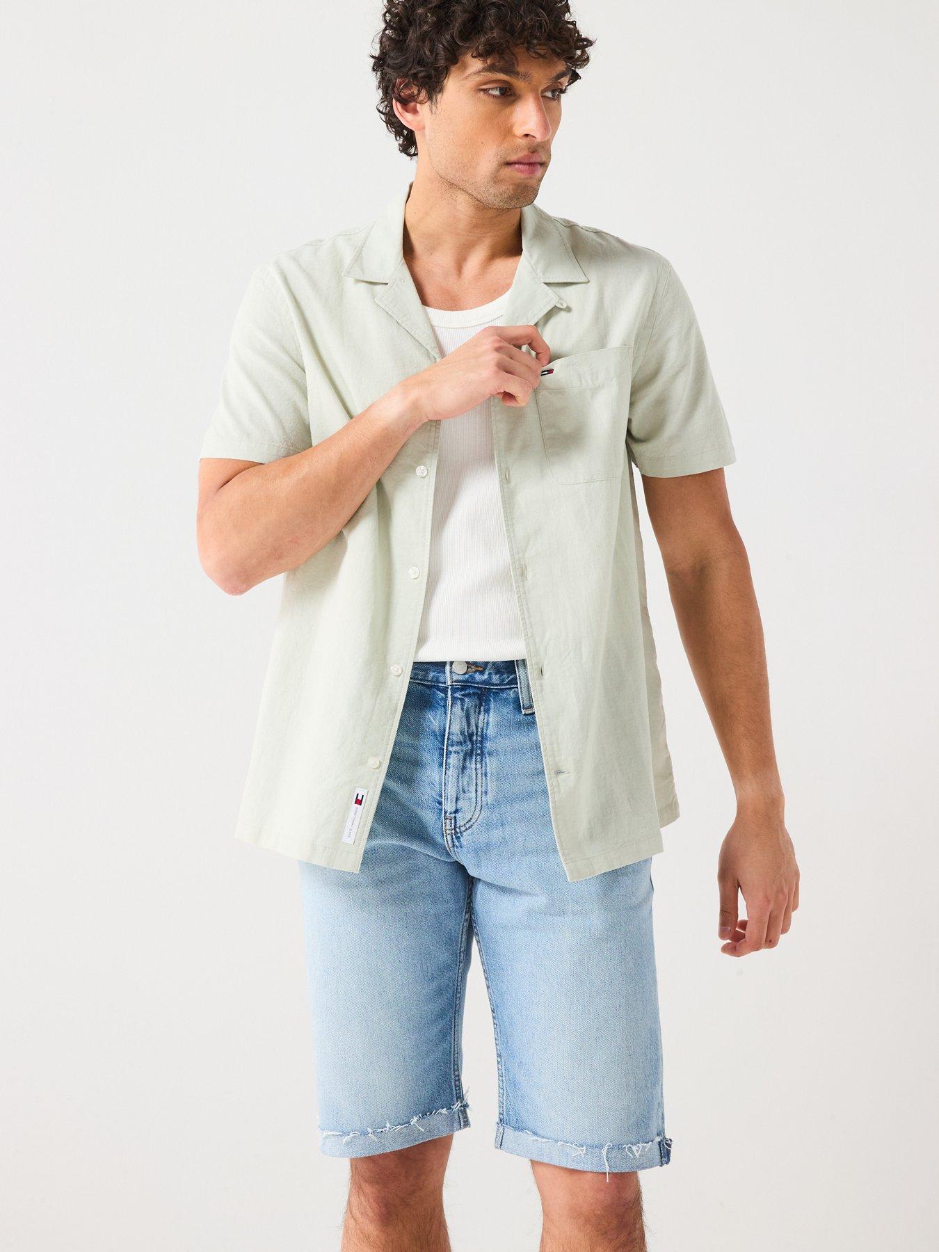 Image 5 of 6 of Tommy Jeans Linen Blend Camp Short Sleeve Shirt - Light Green