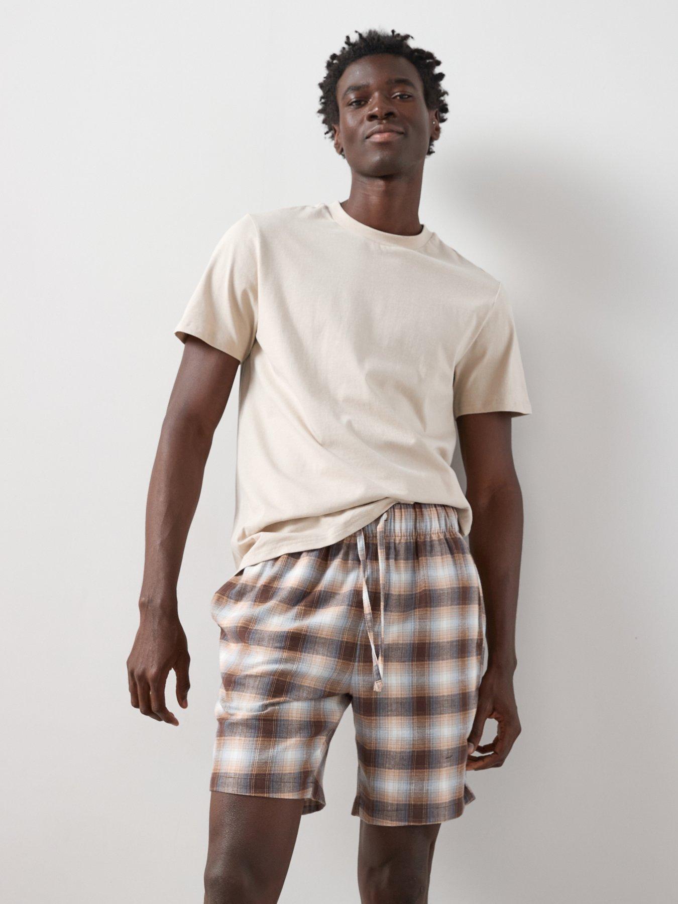 very-man-cosy-checked-short-pyjama-set-light-brown