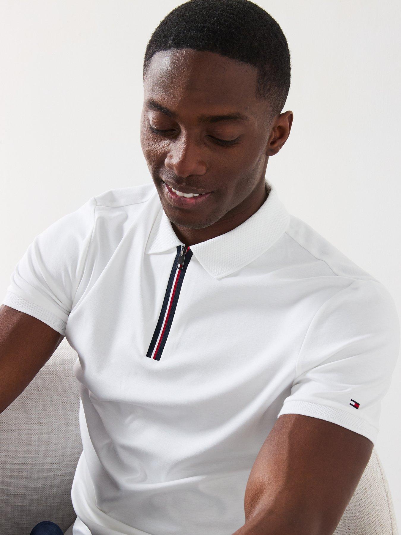 Image 4 of 6 of Tommy Hilfiger Interlock Zip Regular Fit Polo Shirt - White