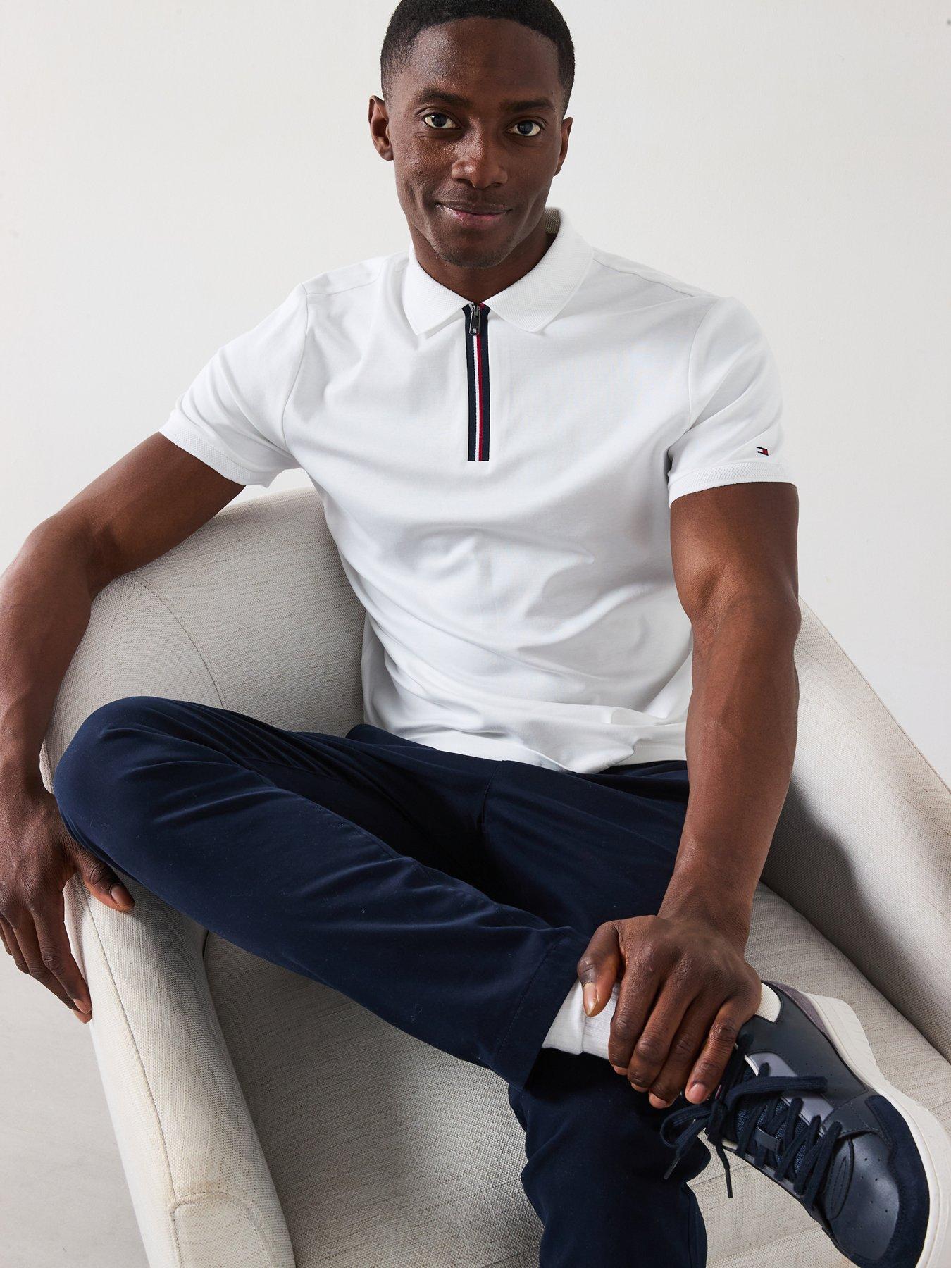 Image 6 of 6 of Tommy Hilfiger Interlock Zip Regular Fit Polo Shirt - White