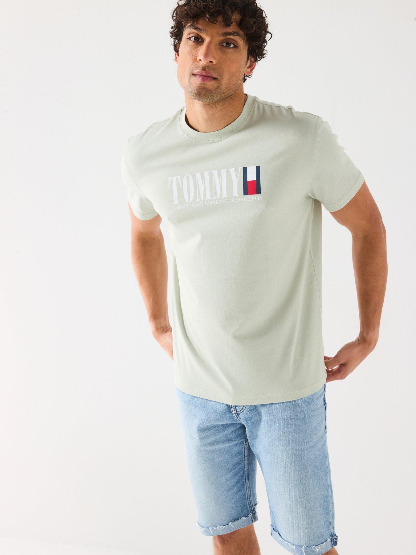 Image 1 of 4 of Tommy Jeans Regular Fit Chest Logo Flag T-Shirt - Light Green