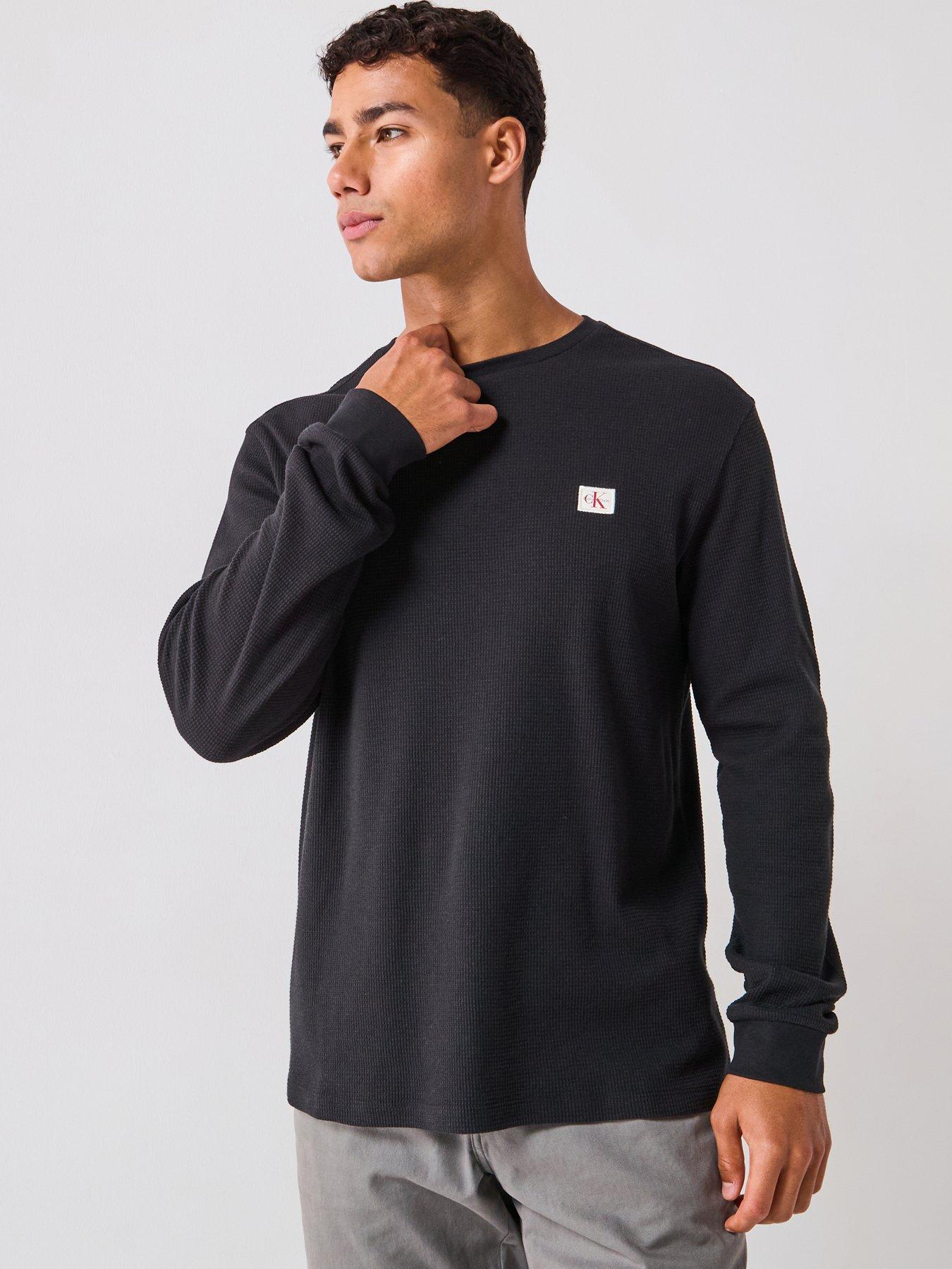 Calvin Klein Jeans Left Chest Woven Badge Waffle Long Sleeve T-Shirt - Brown