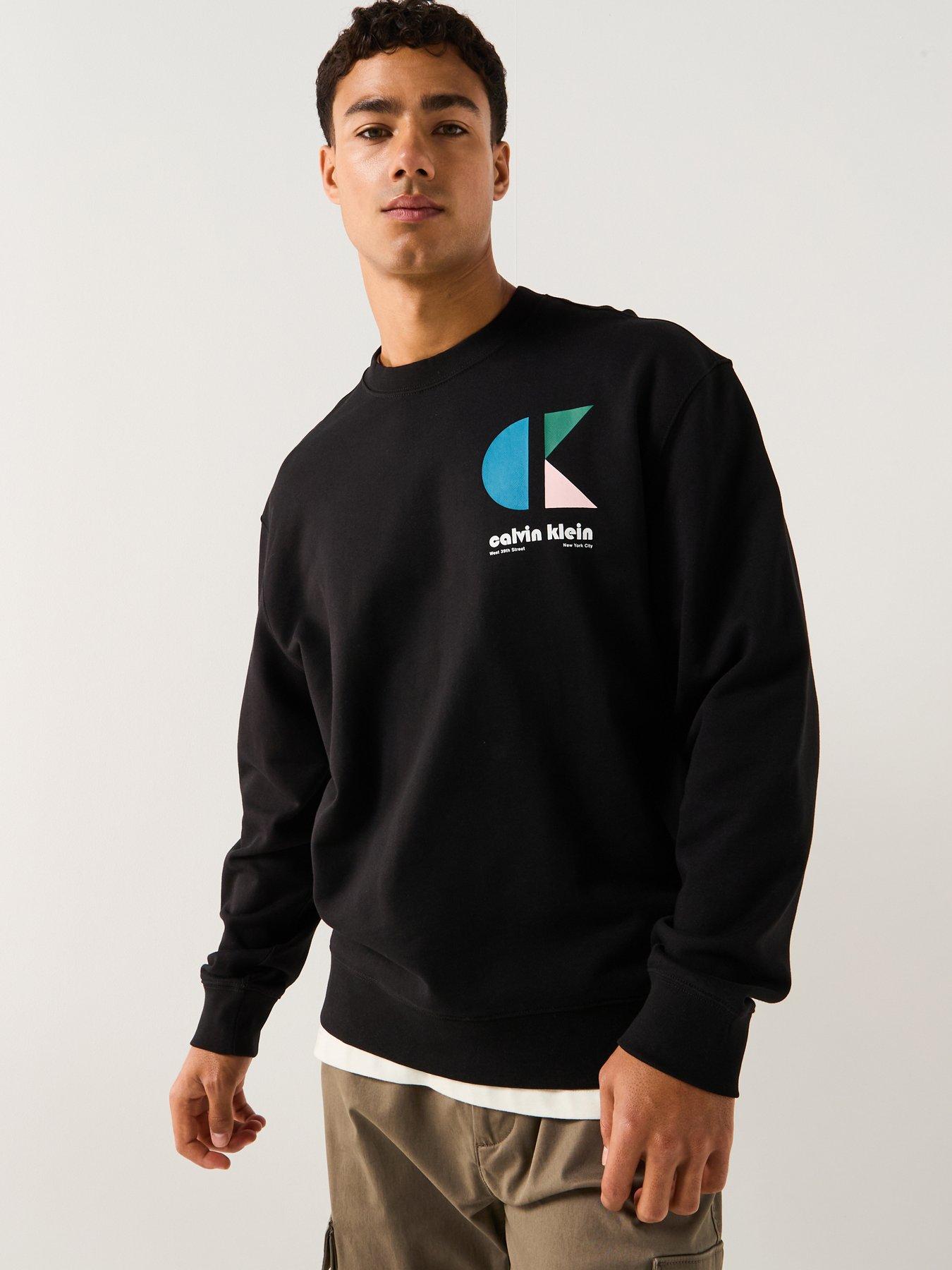 Calvin Klein Jeans Terry Bauhaus Logo Crew Neck Sweater - Black