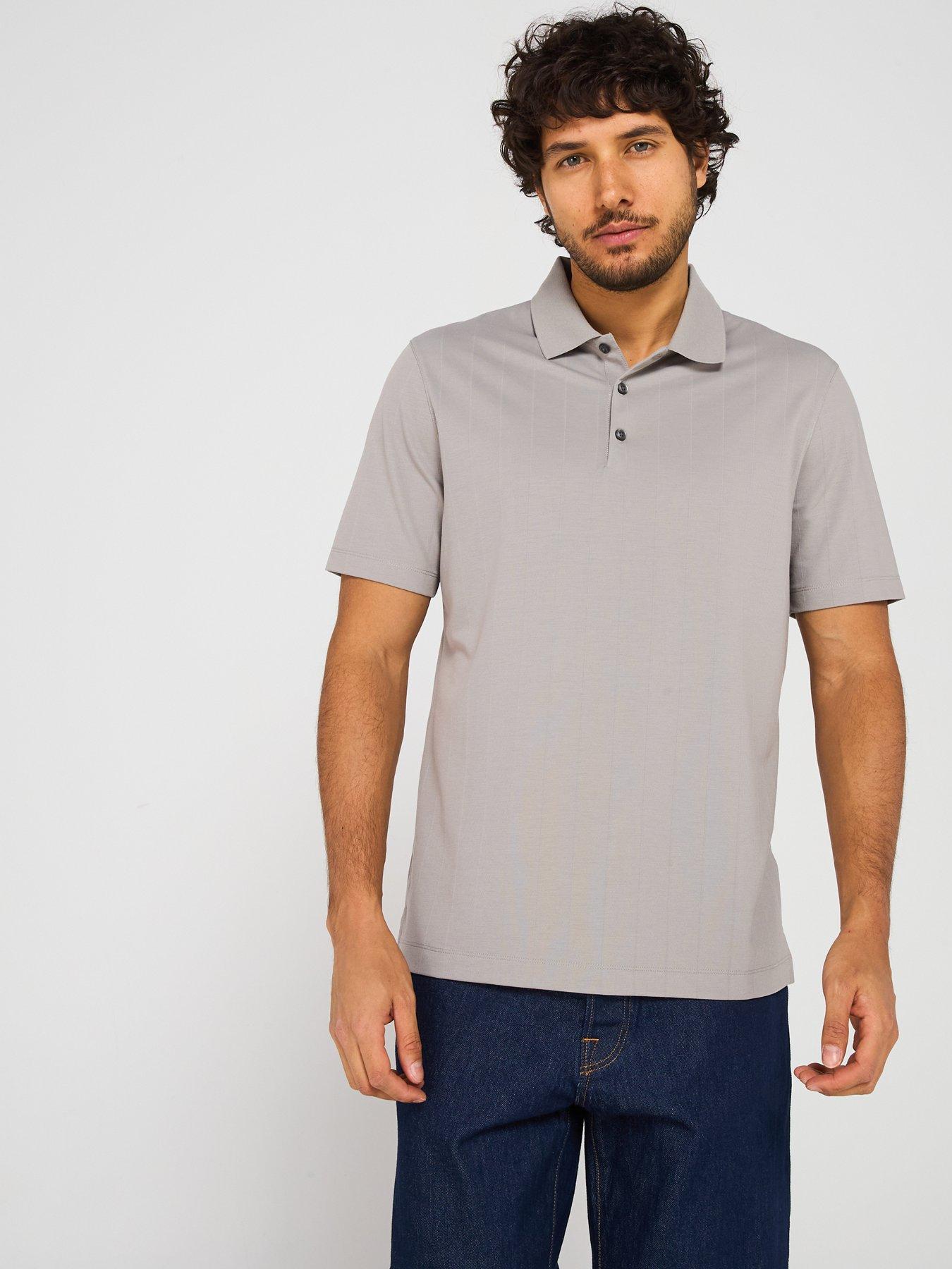Calvin Klein Jacquard Stripe Stretch Polo Shirt - Grey