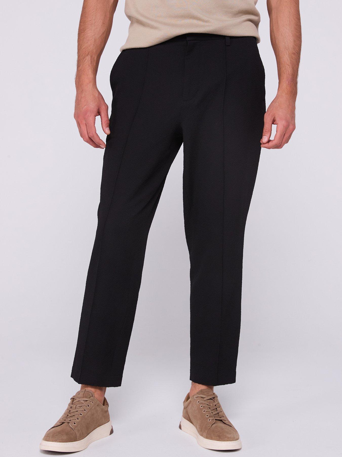 Image 1 of 6 of Calvin Klein Seersucker Pull On Trousers - Black
