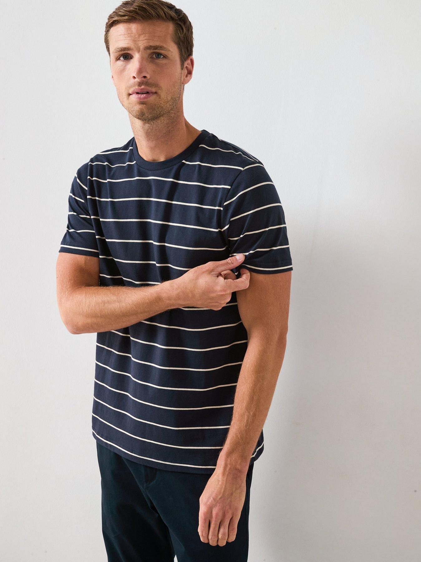 Image 1 of 6 of Very Man Striped Crew Neck Tee - Navy