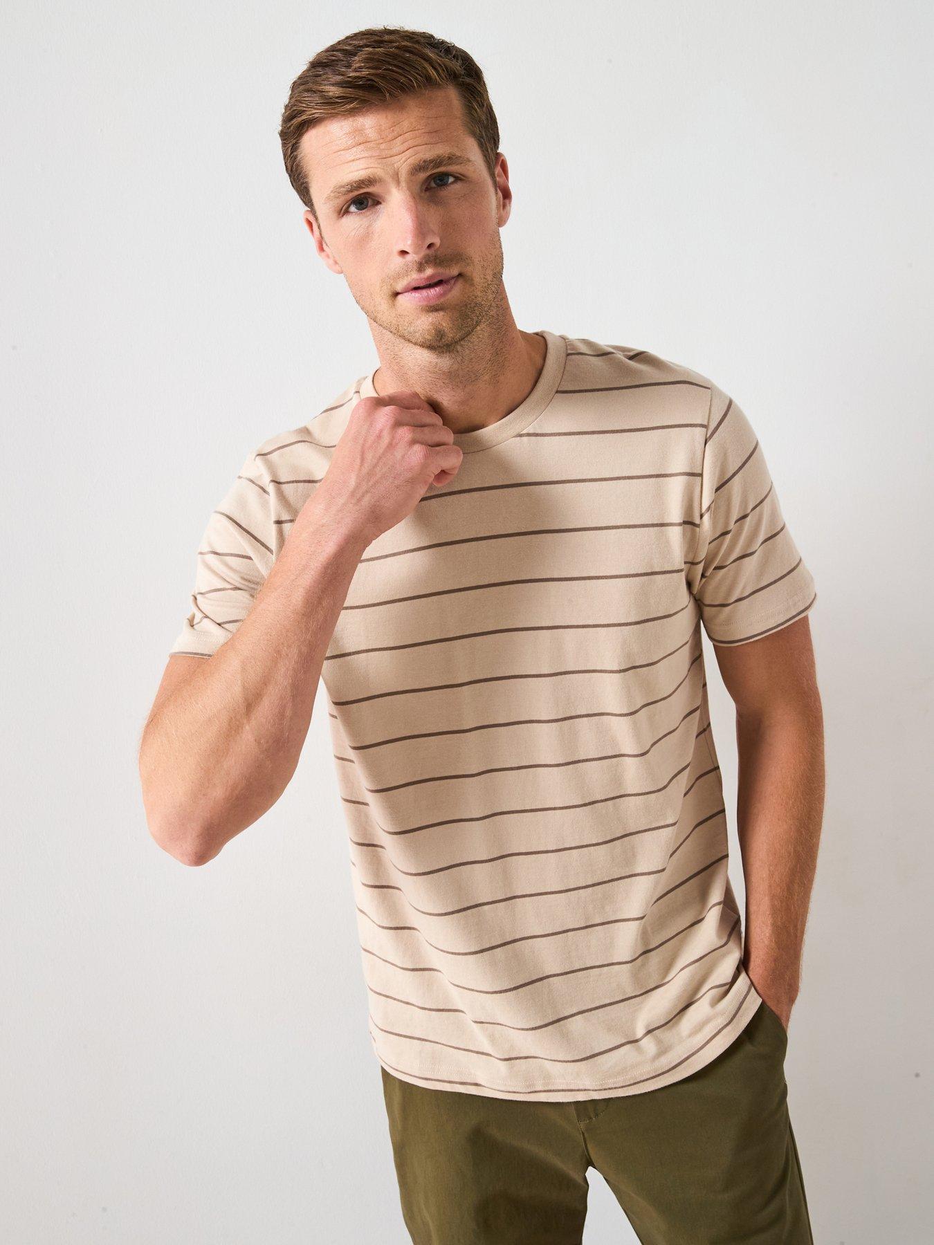 Image 1 of 6 of Very Man Striped Crew Neck Tee - Beige