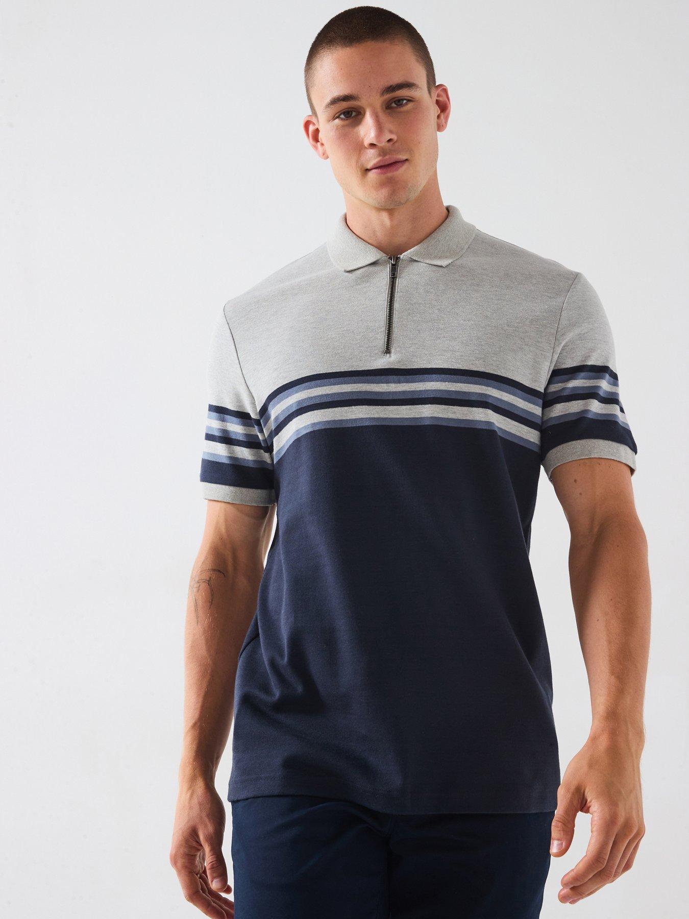 Very Man Pure Cotton Colour Block Zip Neck Polo - Blue