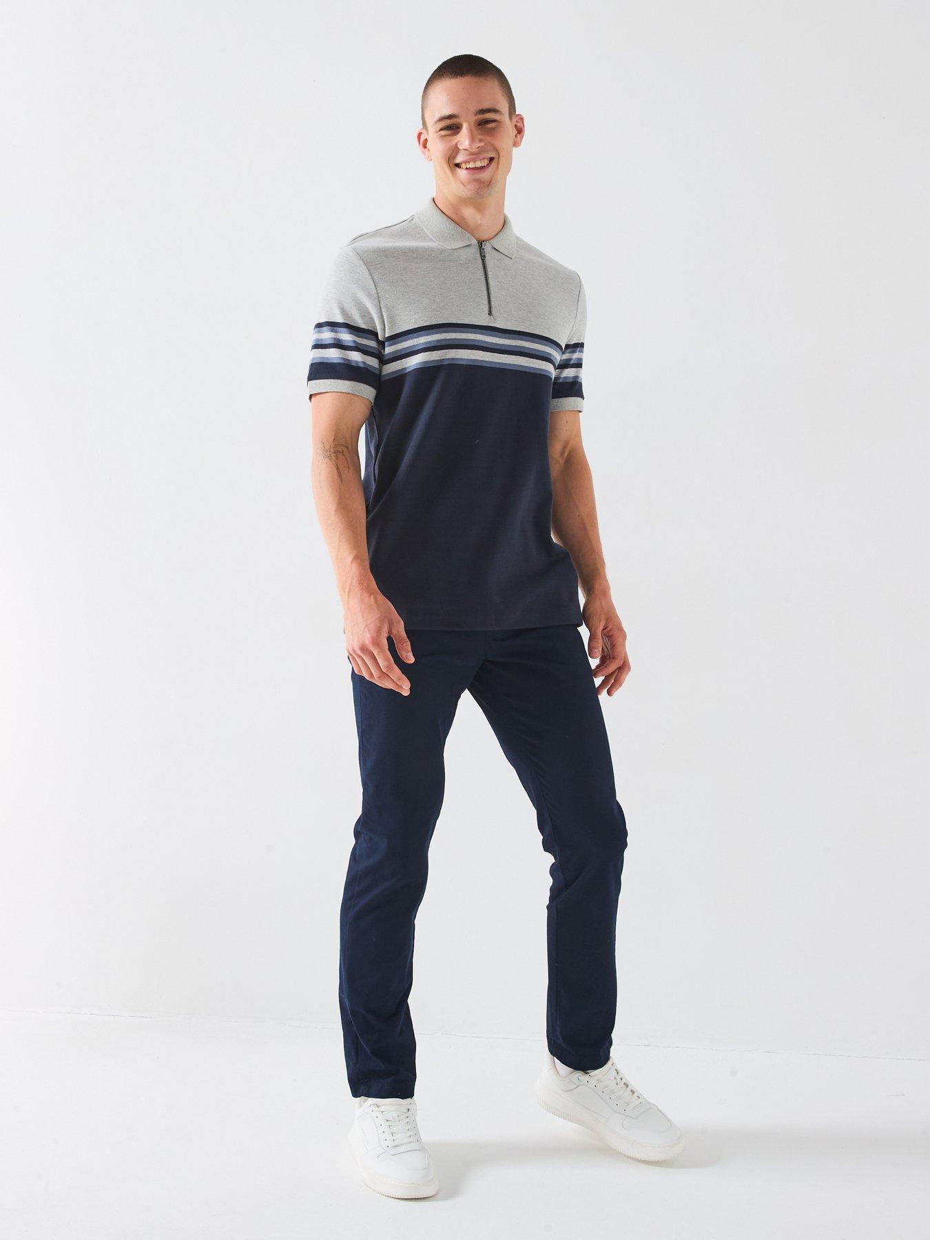 very-man-pure-cotton-colour-block-zip-neck-polo-blueback