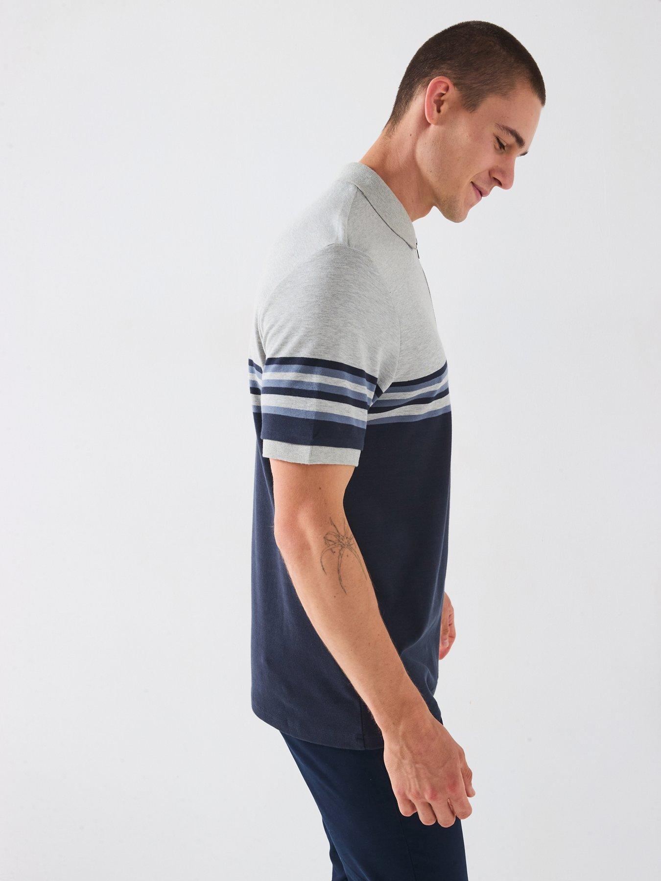 very-man-pure-cotton-colour-block-zip-neck-polo-blueoutfit