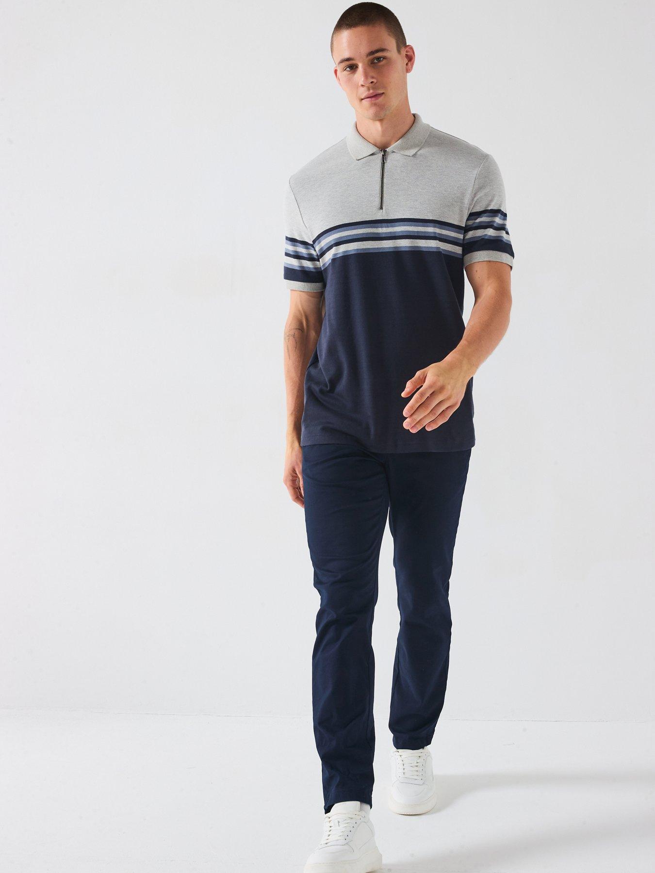 very-man-pure-cotton-colour-block-zip-neck-polo-bluedetail
