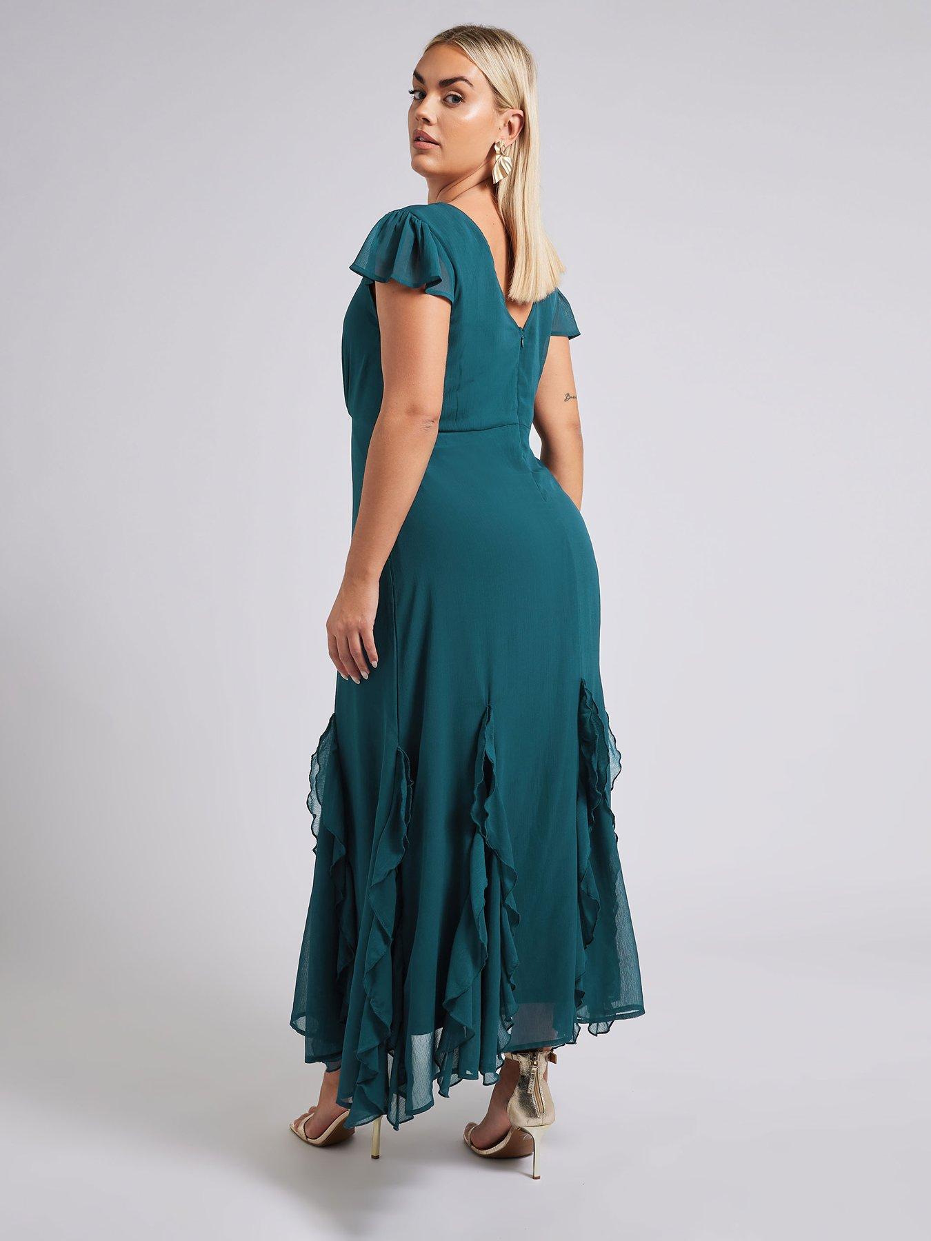 yours-curve-ruffle-hem-dress-greenstillFront