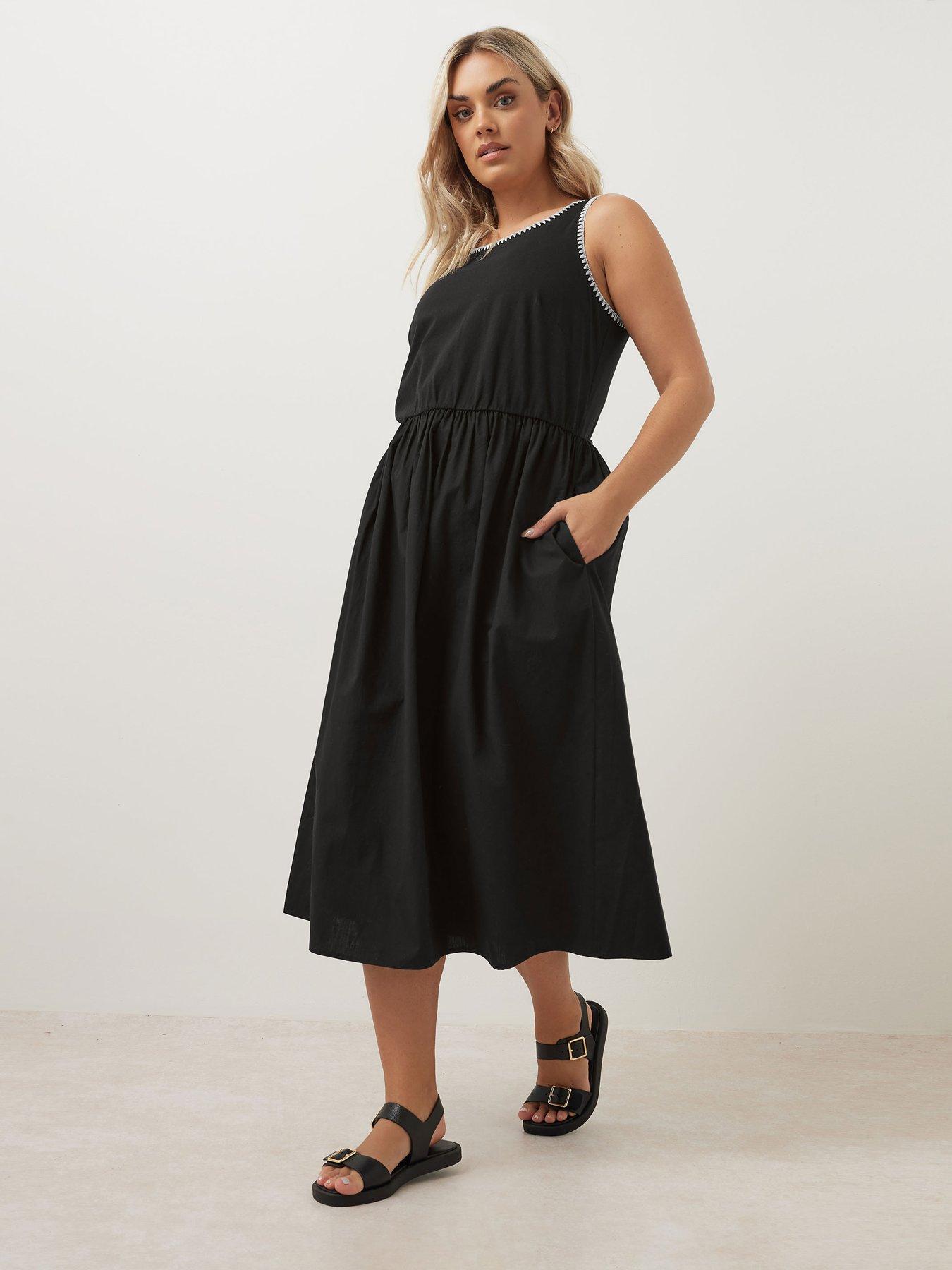 Image 3 of 4 of Yours Curve Poplin Blanket Stitch Dress - Black