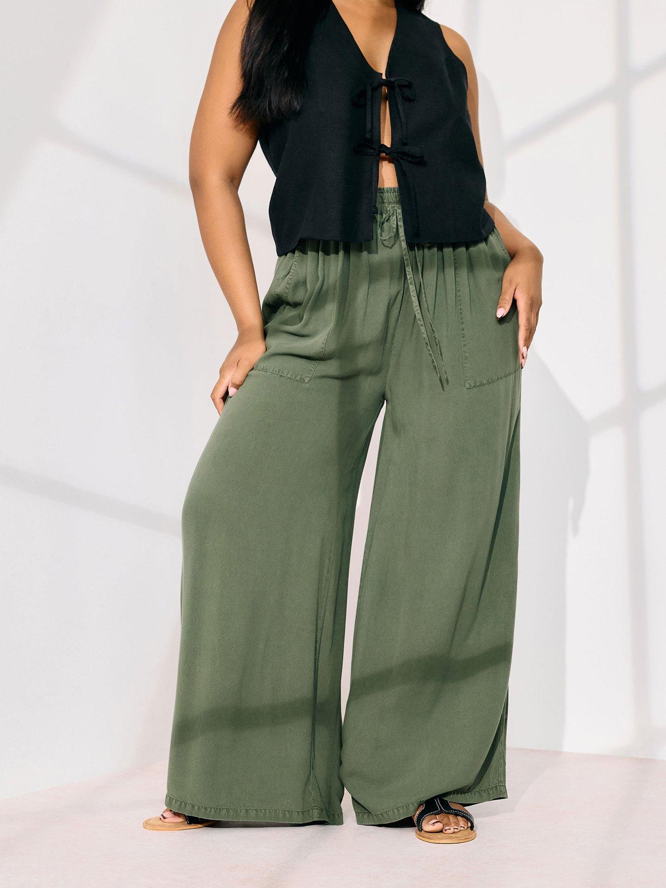 yours-curve-chambray-wide-leg-trouser-green
