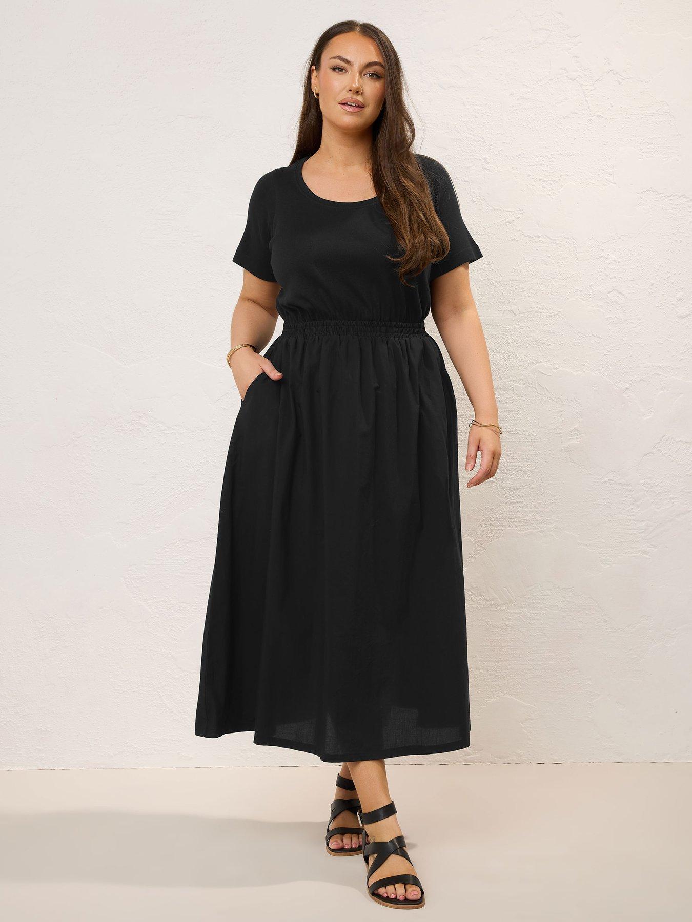 Yours Curve Mixed Fabric Midaxi Dress - Black