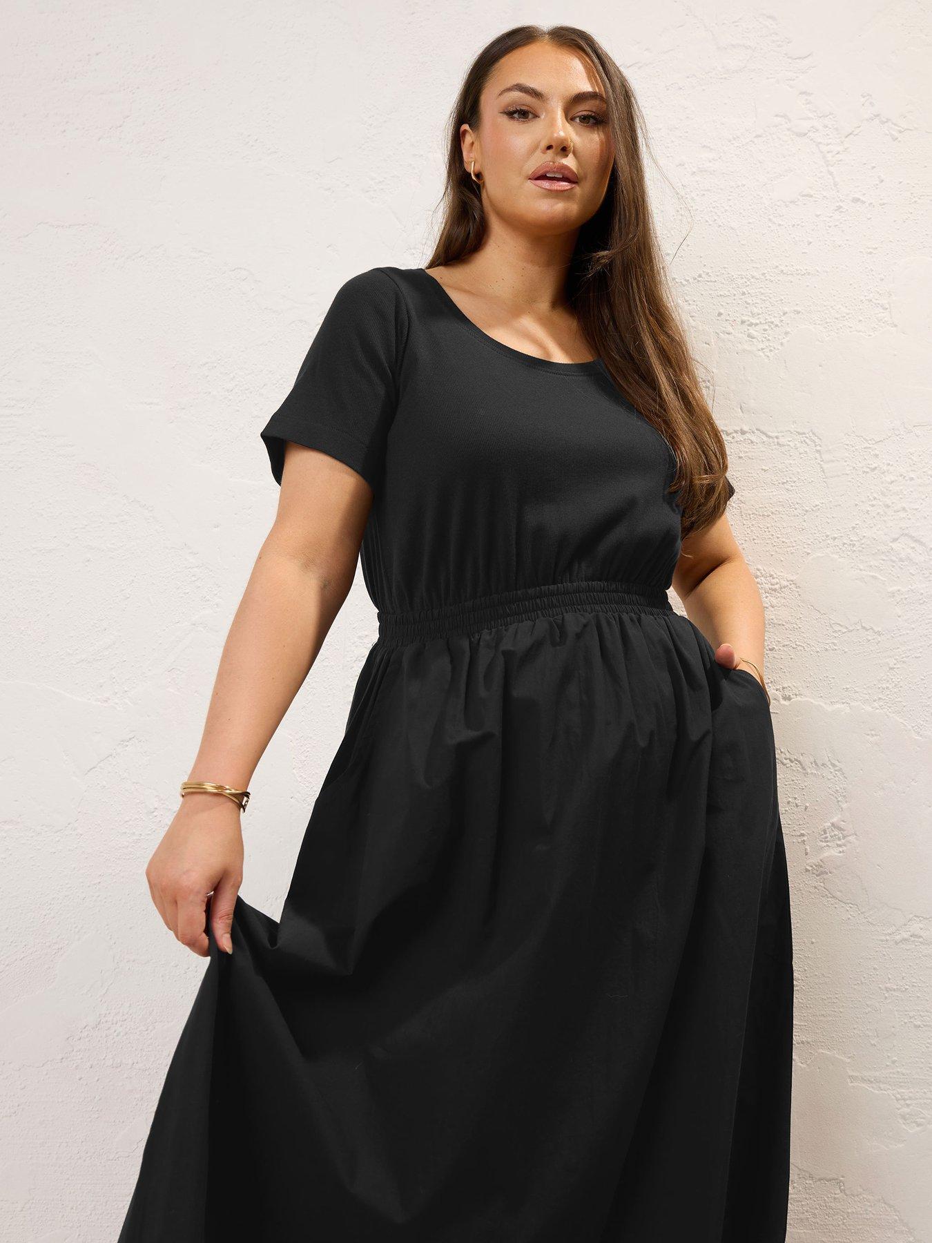 yours-curve-mixed-fabric-midaxi-dress-blackoutfit