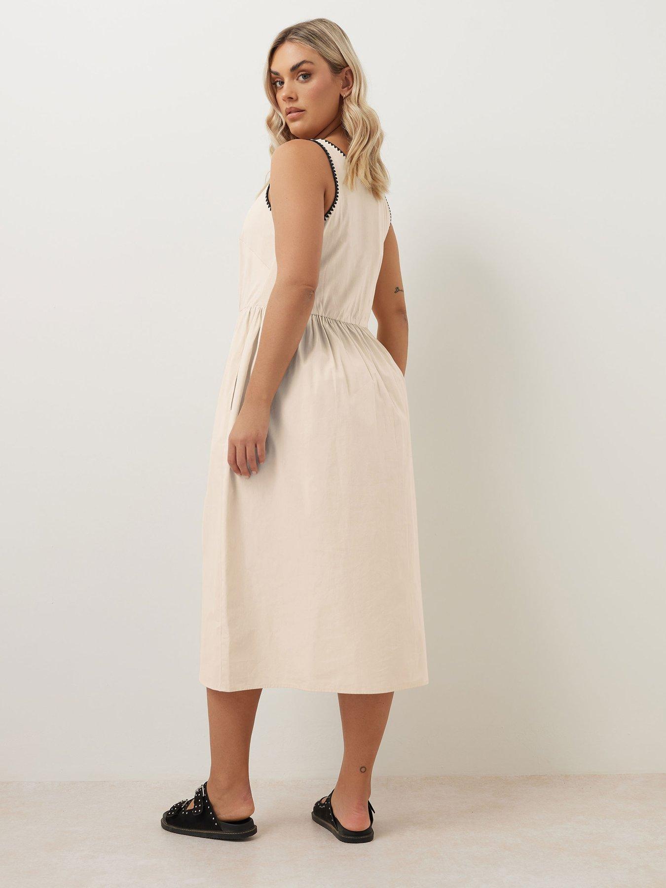 Image 2 of 4 of Yours Curve Poplin Blanket Stitch Dress - Natural