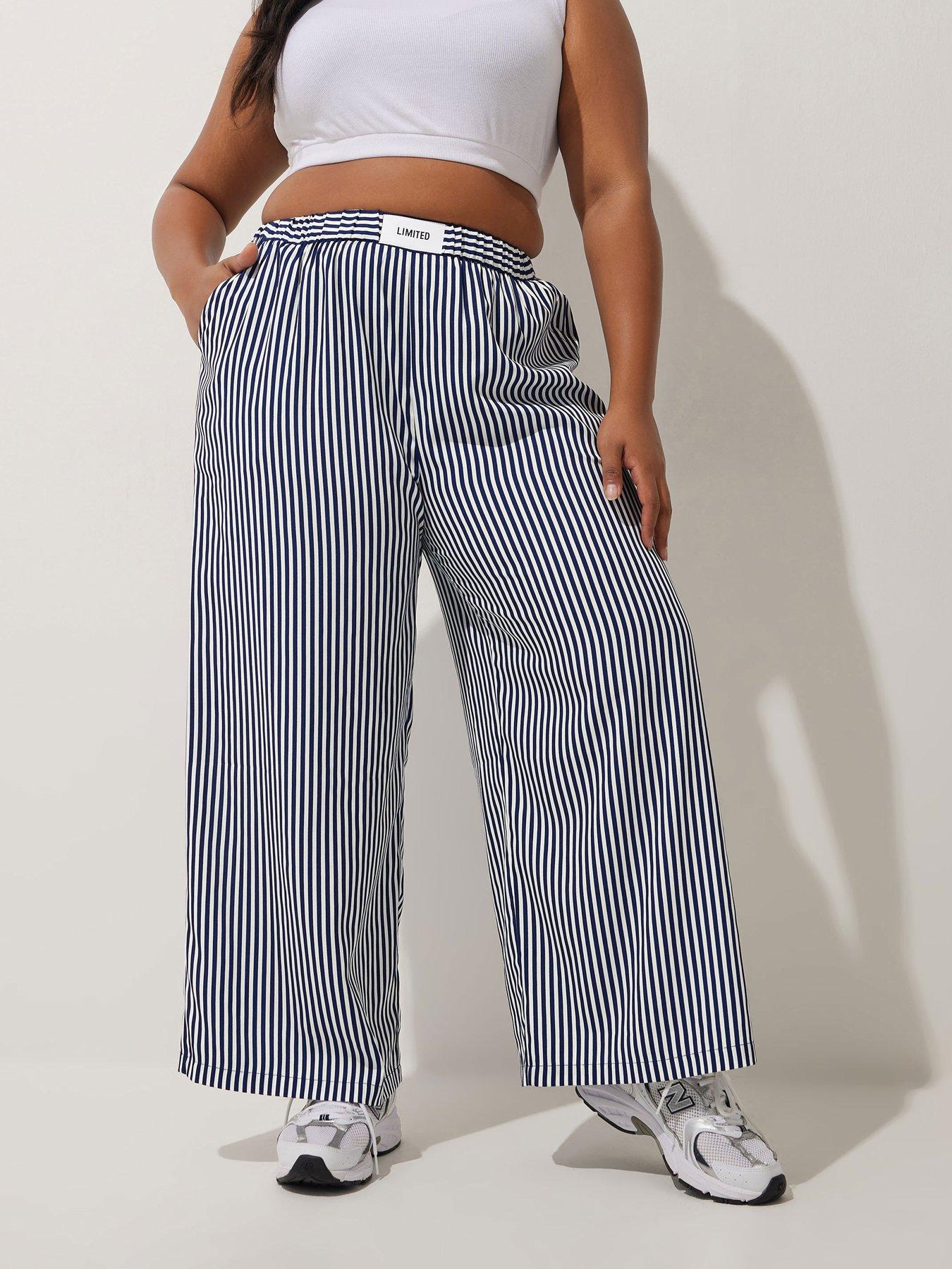Image 1 of 4 of Yours Curve Boxer Detail Stripe Trouser - Blue
