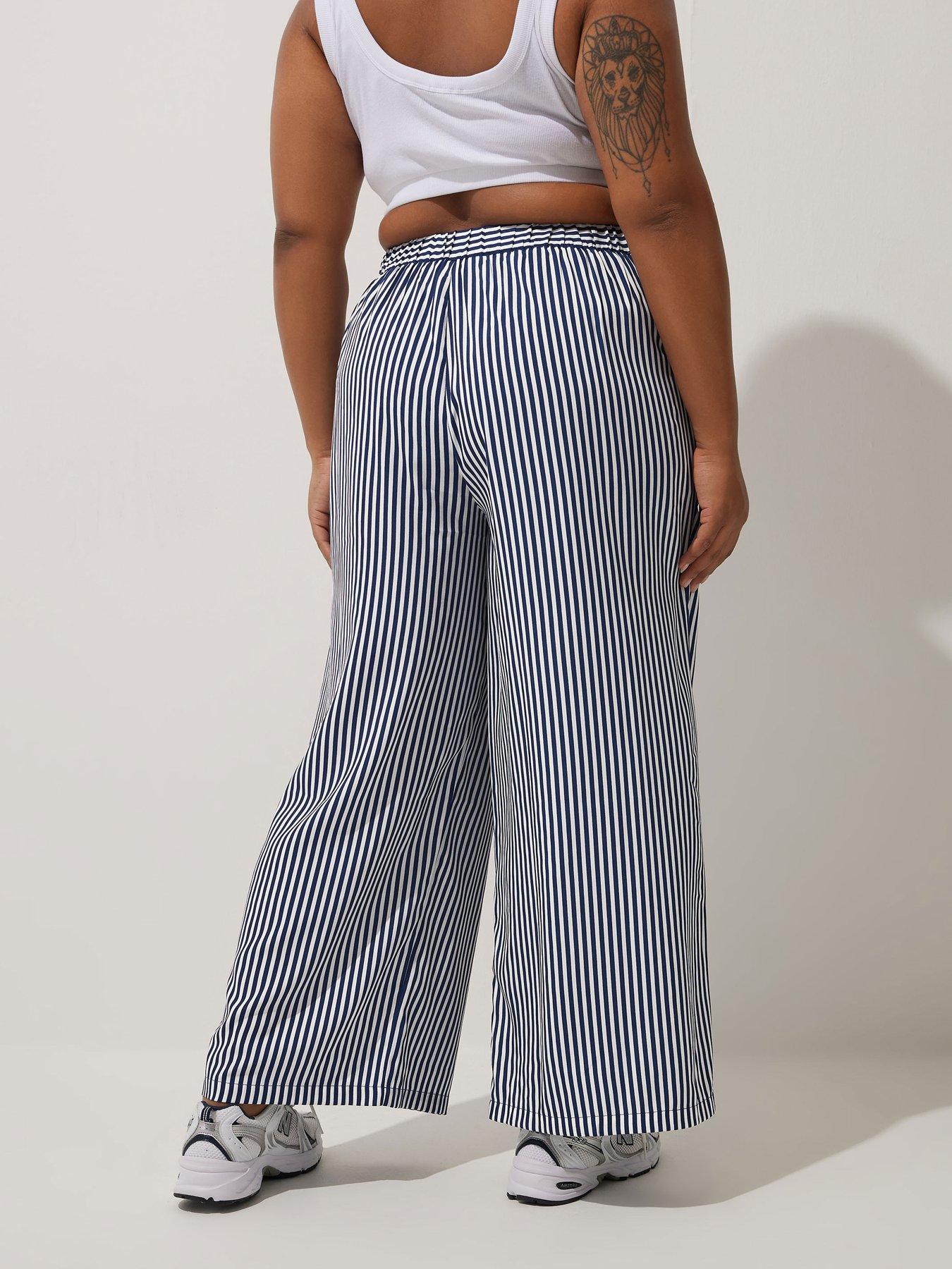 Image 2 of 4 of Yours Curve Boxer Detail Stripe Trouser - Blue