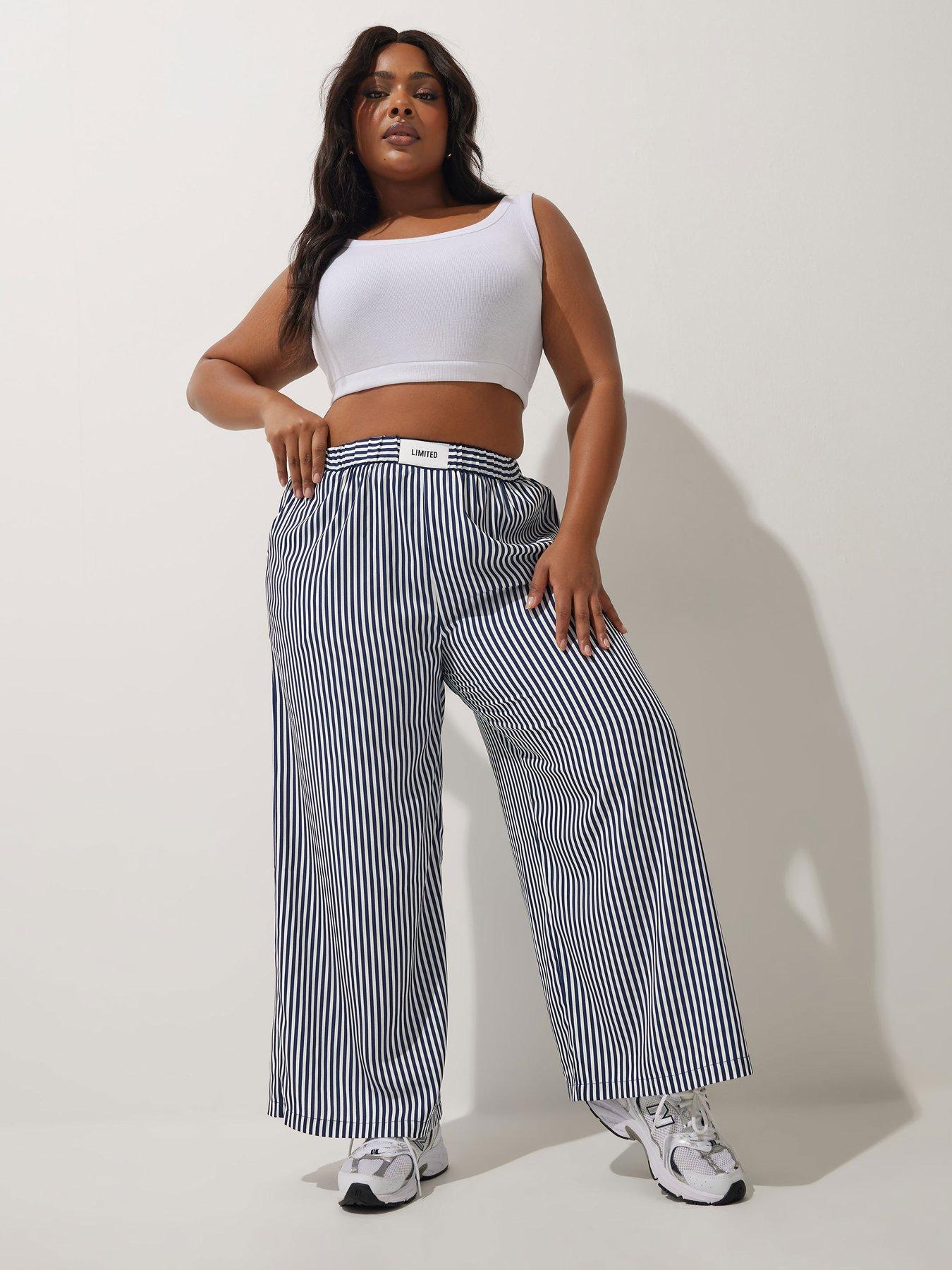 Image 3 of 4 of Yours Curve Boxer Detail Stripe Trouser - Blue
