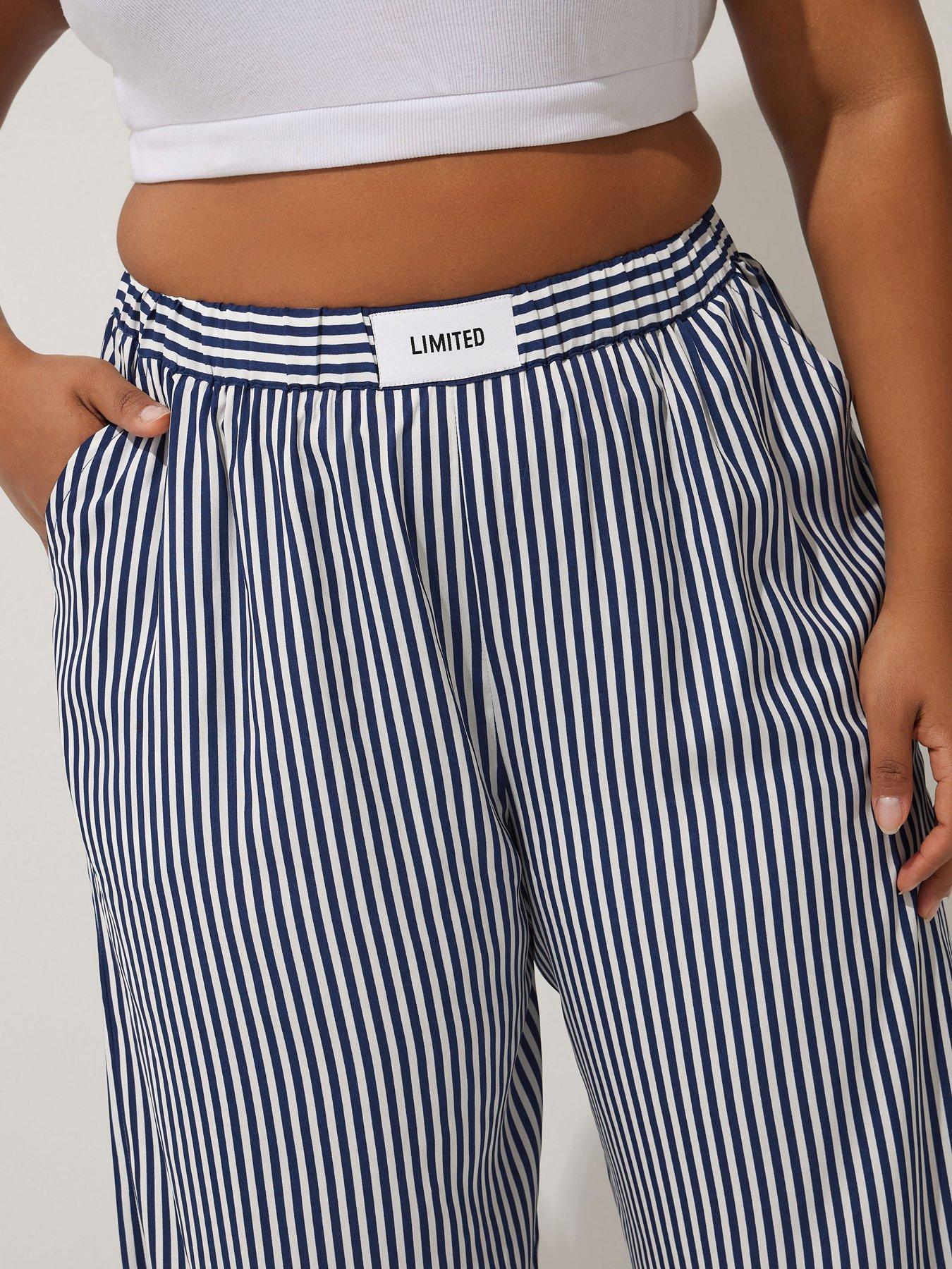 Image 4 of 4 of Yours Curve Boxer Detail Stripe Trouser - Blue