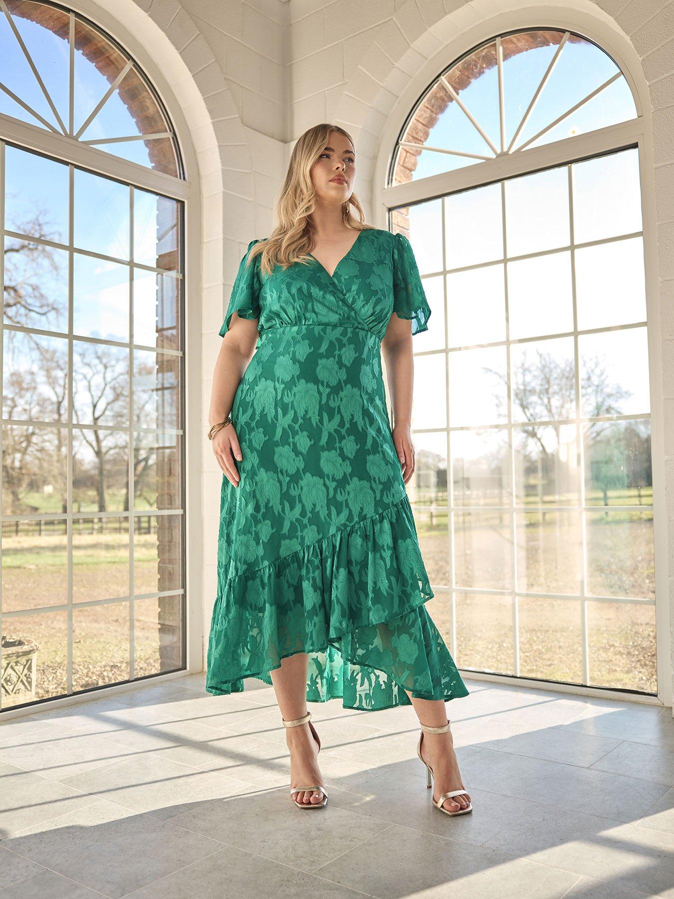 yours-curve-floral-jacquard-wrap-dress-green