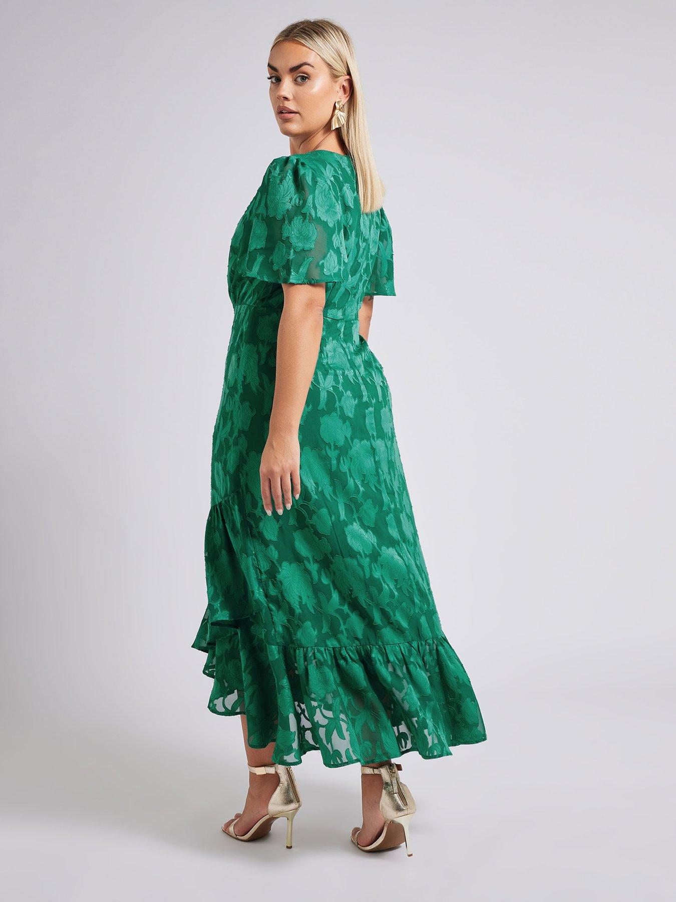 yours-curve-floral-jacquard-wrap-dress-greenstillFront