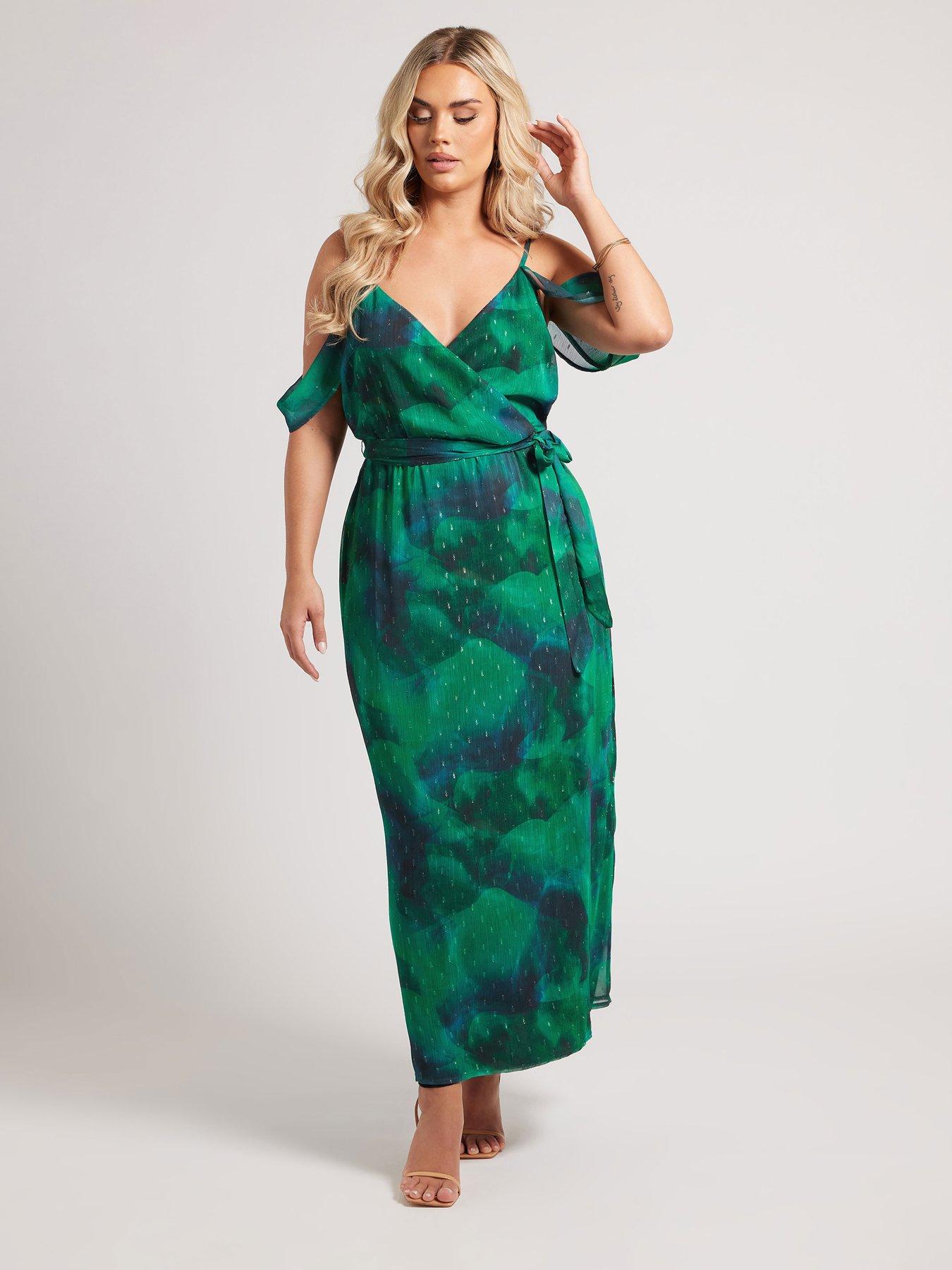 yours-curve-abstract-print-metallic-cold-shoulder-dress-greenback