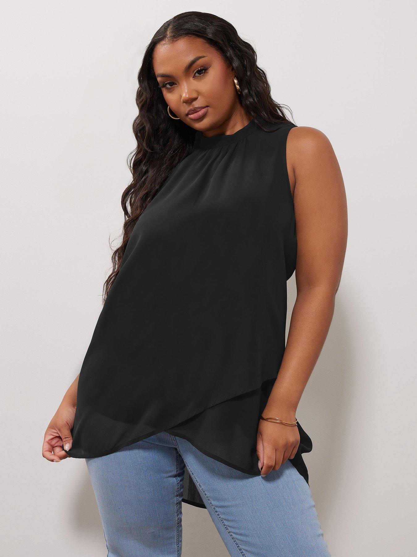 yours-curve-high-neck-layered-blouse-black