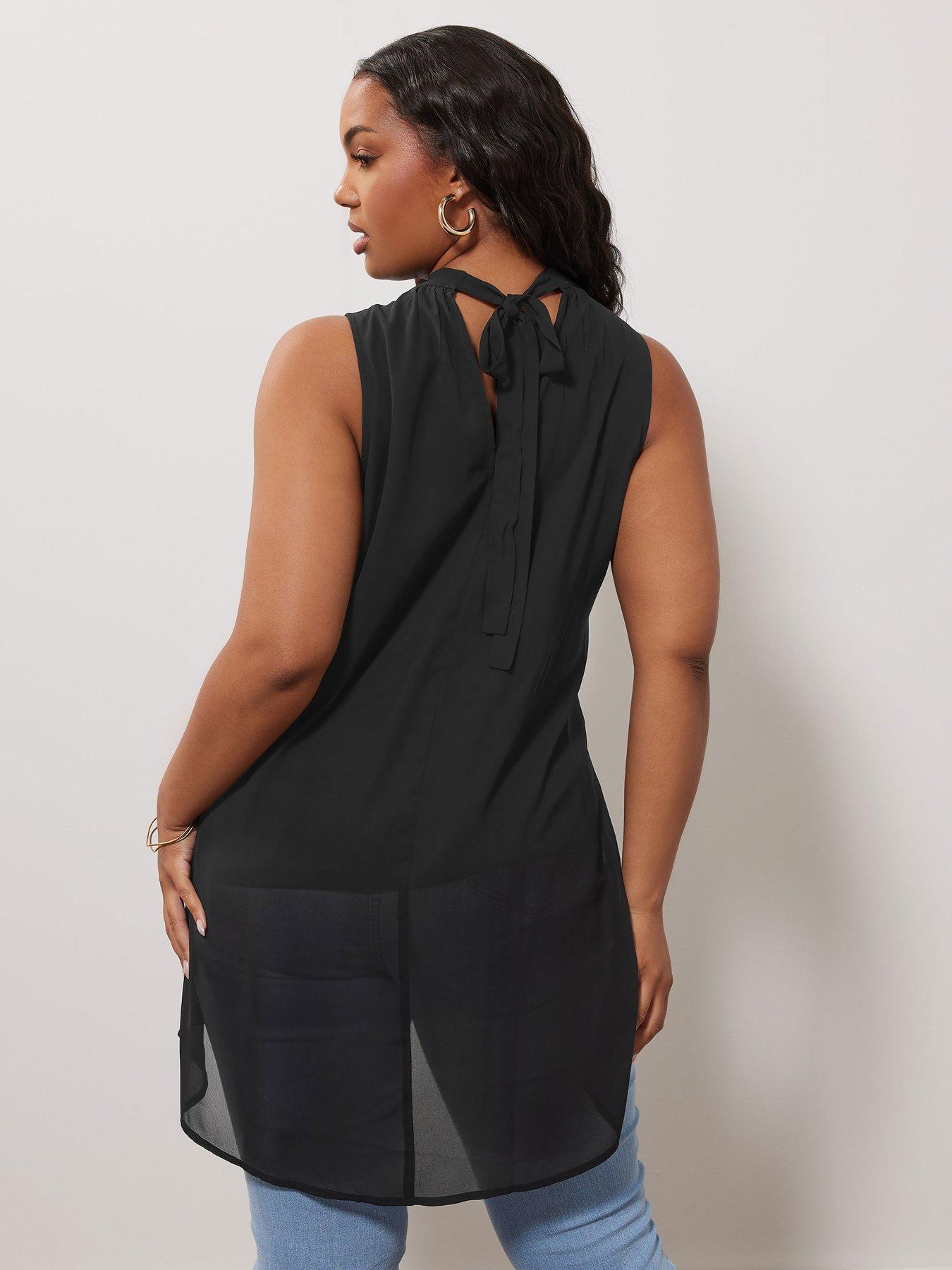 yours-curve-high-neck-layered-blouse-blackstillFront