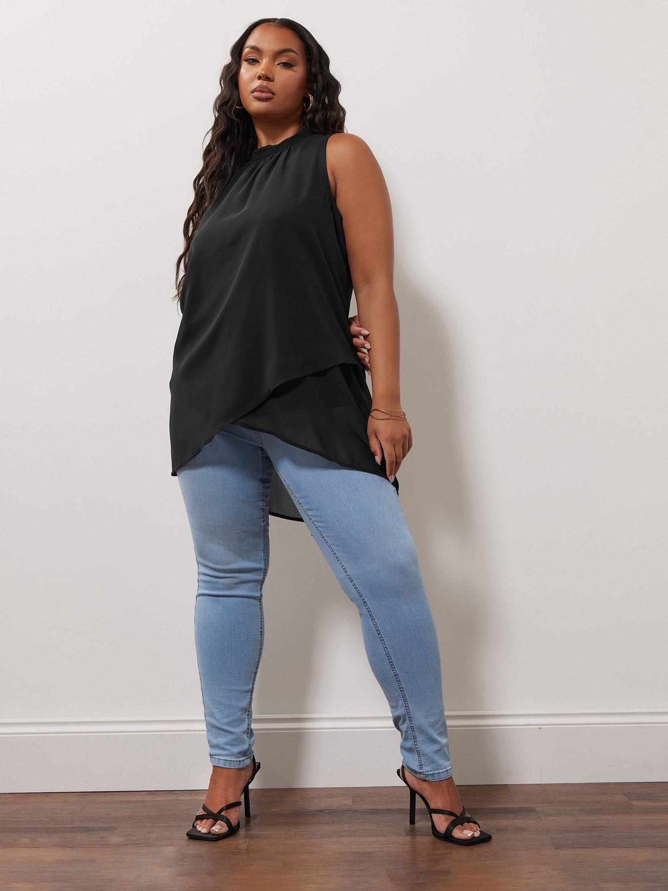 Image 3 of 4 of Yours Curve High Low Layered Blouse - Black