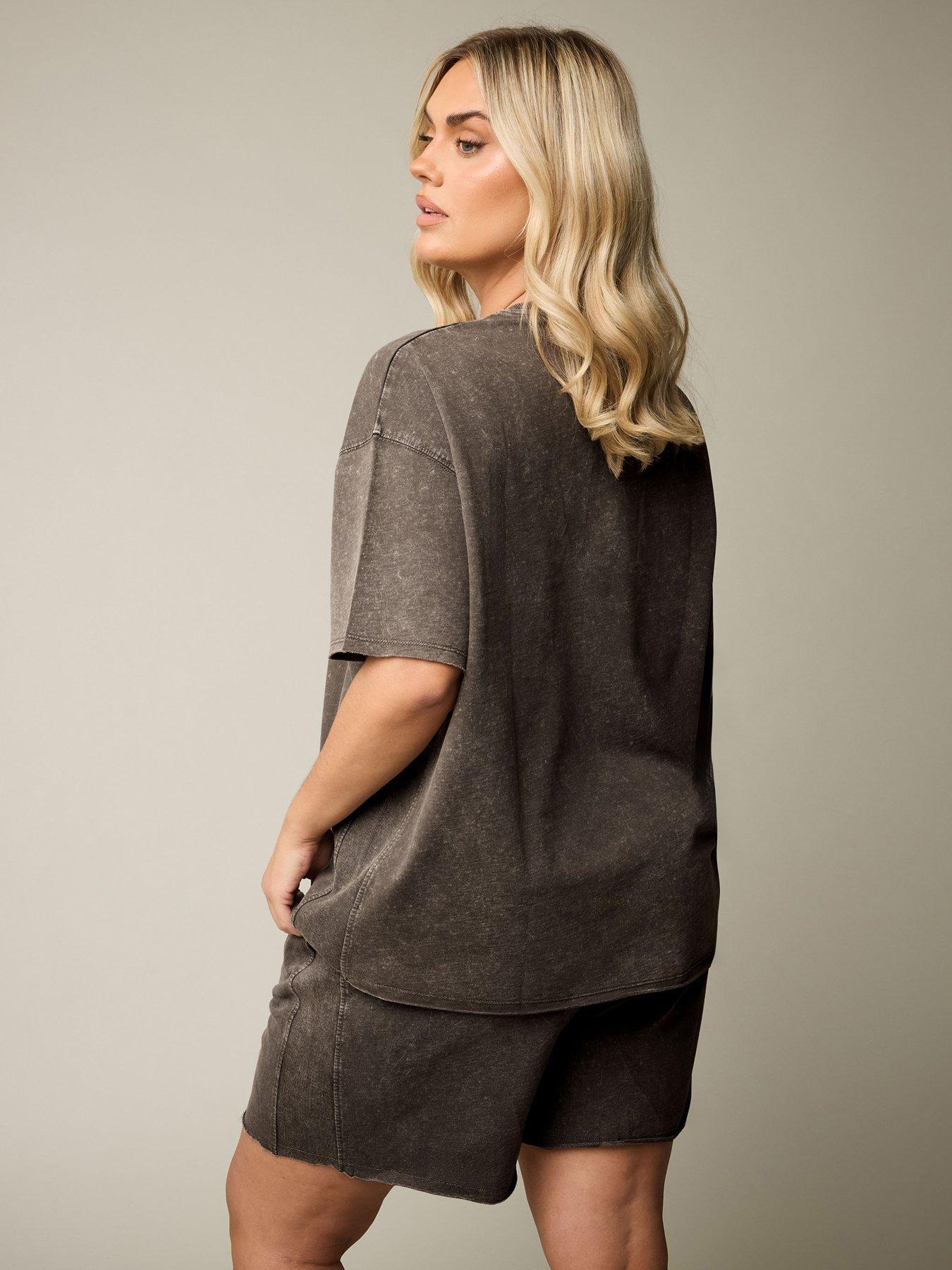 yours-curve-acid-wash-sweat-short-brownstillFront