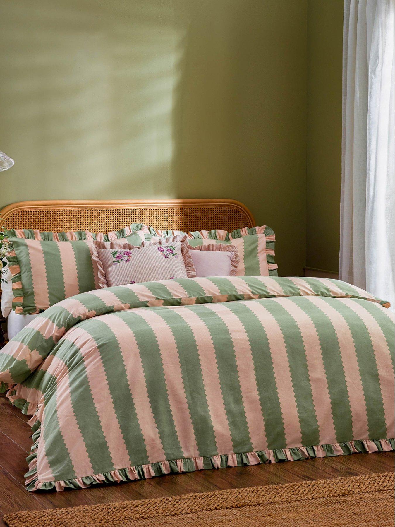 undefined Birdie Stripe Duvet Cover Set- Pink