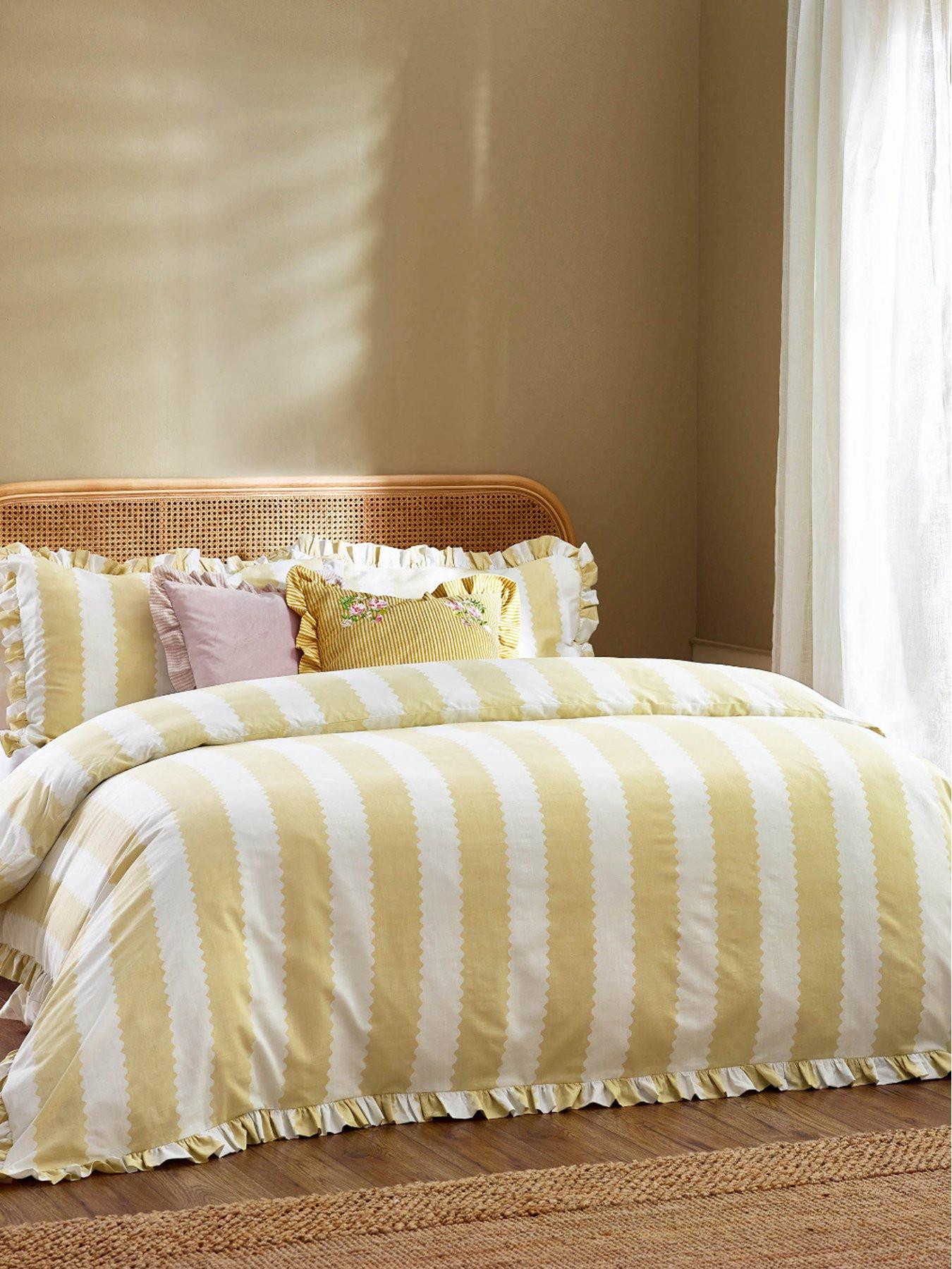 Image 1 of 3 of Wylder Birdie Stripe Duvet Cover Set in Yellow